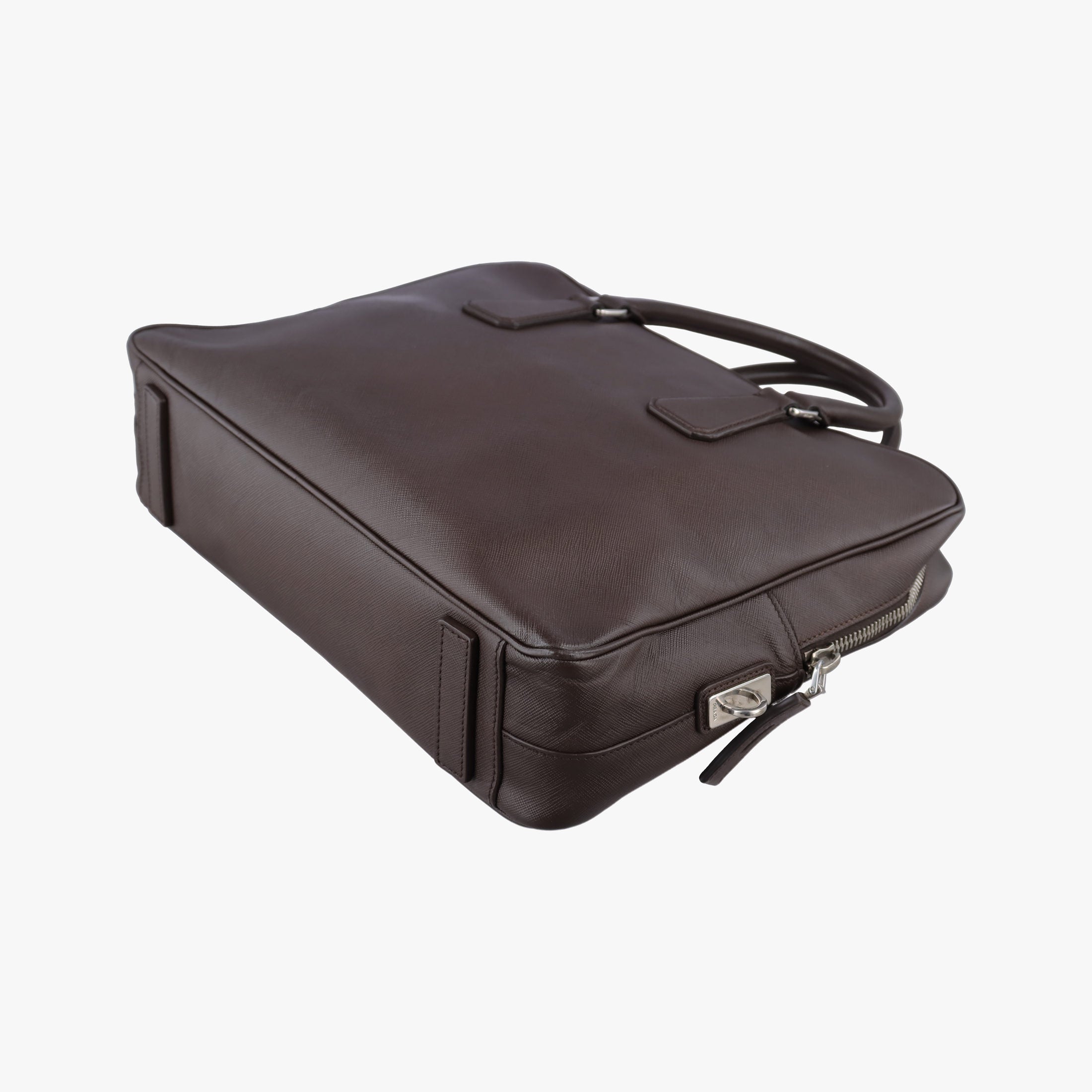 Pre-owned Prada business bag briefcase Brown SAFFIANO Leather 2VE363 handbag | stylenewstar