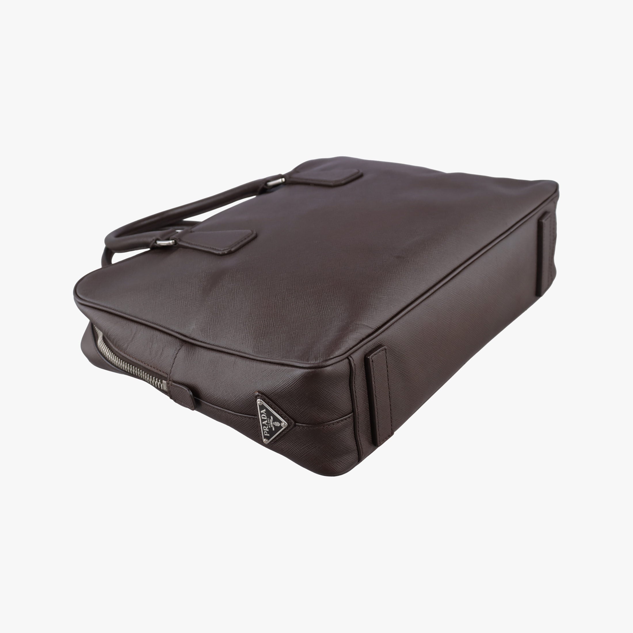 Pre-owned Prada business bag briefcase Brown SAFFIANO Leather 2VE363 handbag | stylenewstar