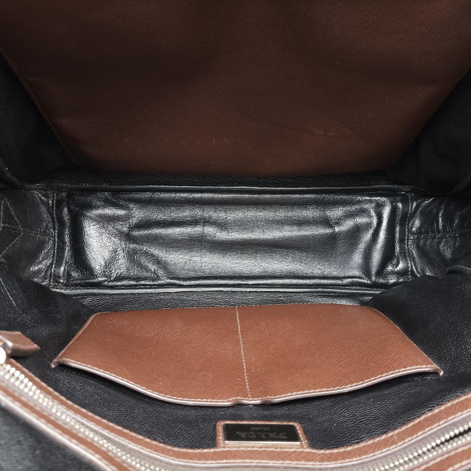 Pre-owned Prada business bag briefcase Brown SAFFIANO Leather 2VE363 handbag | stylenewstar