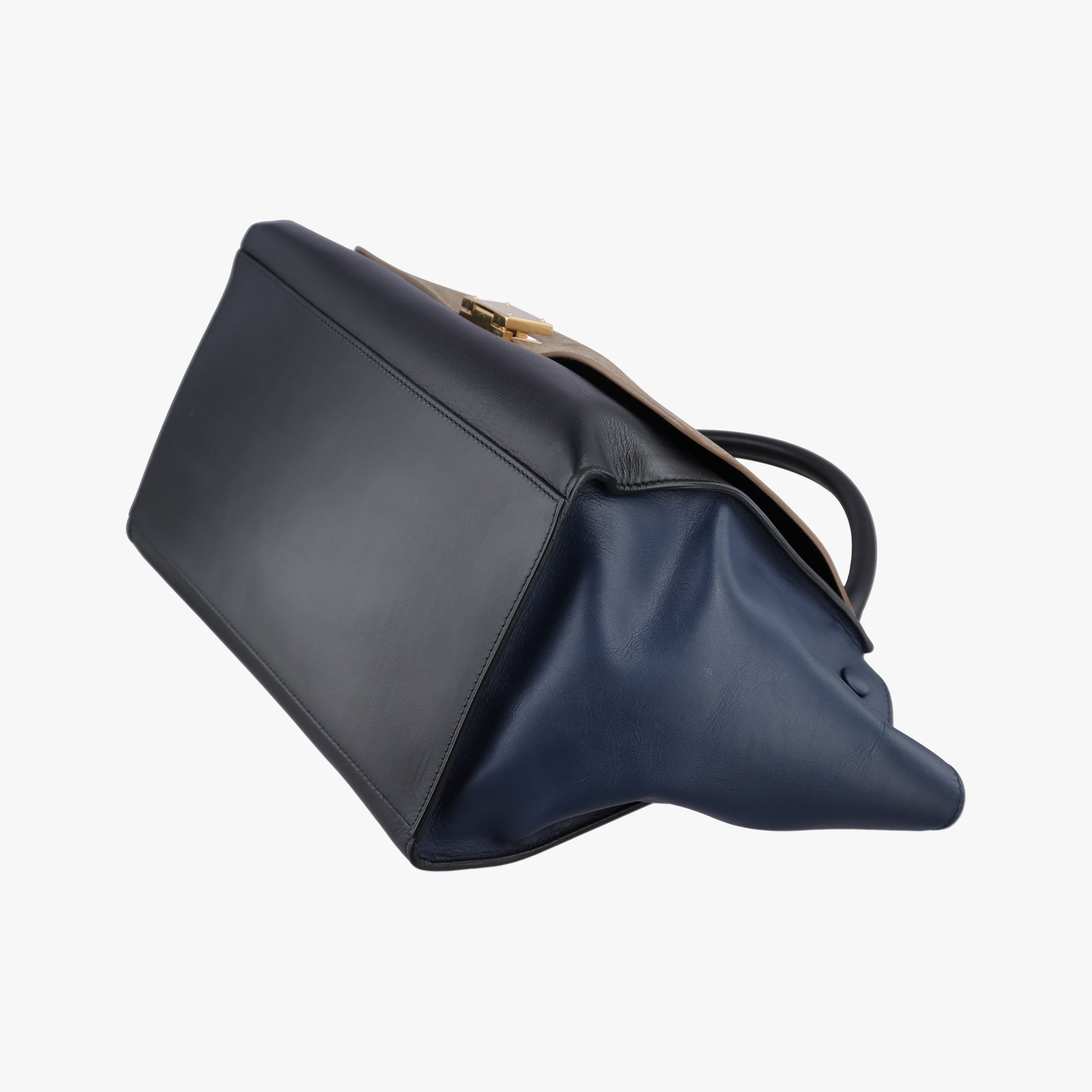 Pre-owned Celine Trapeze Beige×black×blue Suede × leather  shoulderbag | stylenewstar
