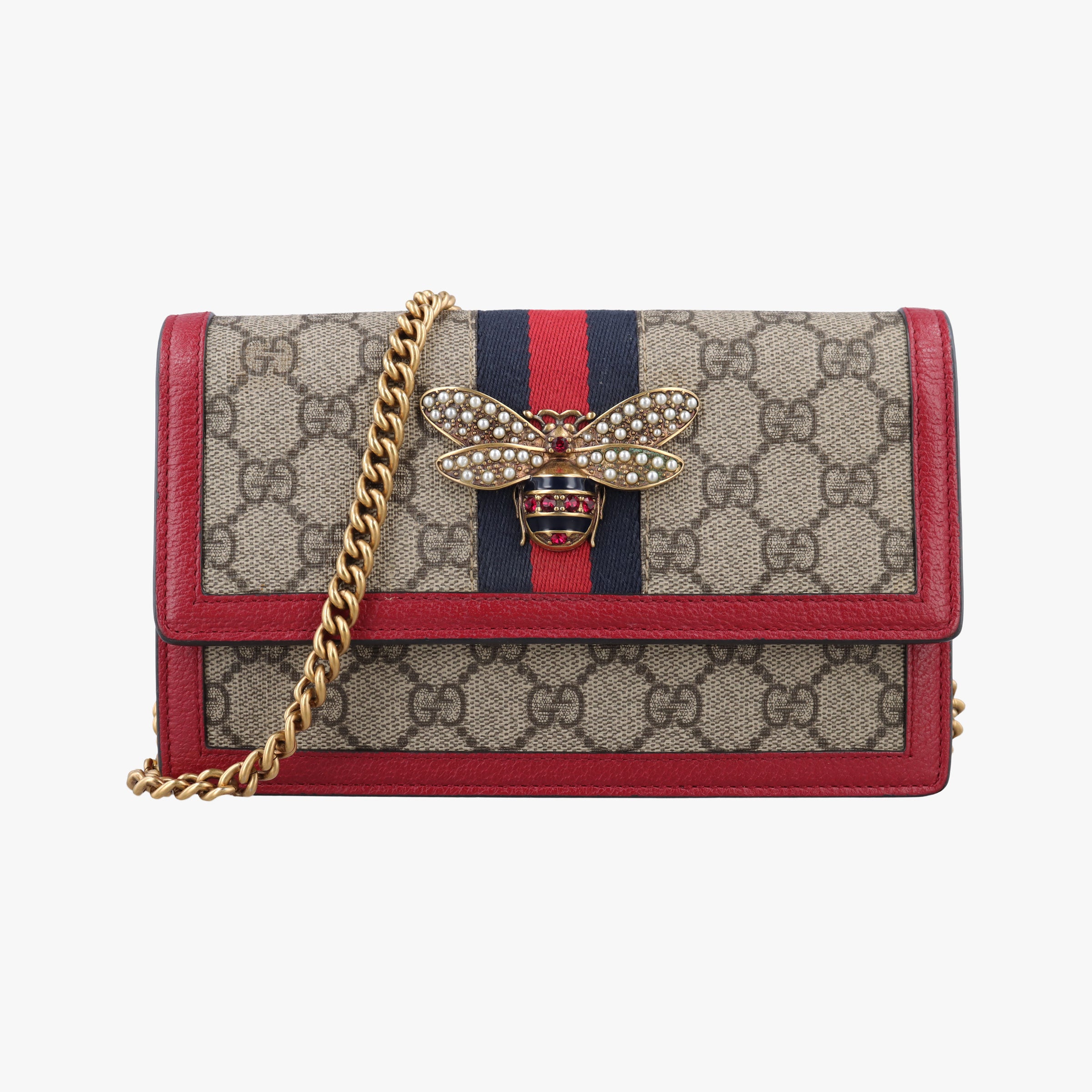 Pre-owned Gucci Queen Margaret Beige×Red×Navy PVC coated canvas×leather 476079 shoulderbag | stylenewstar