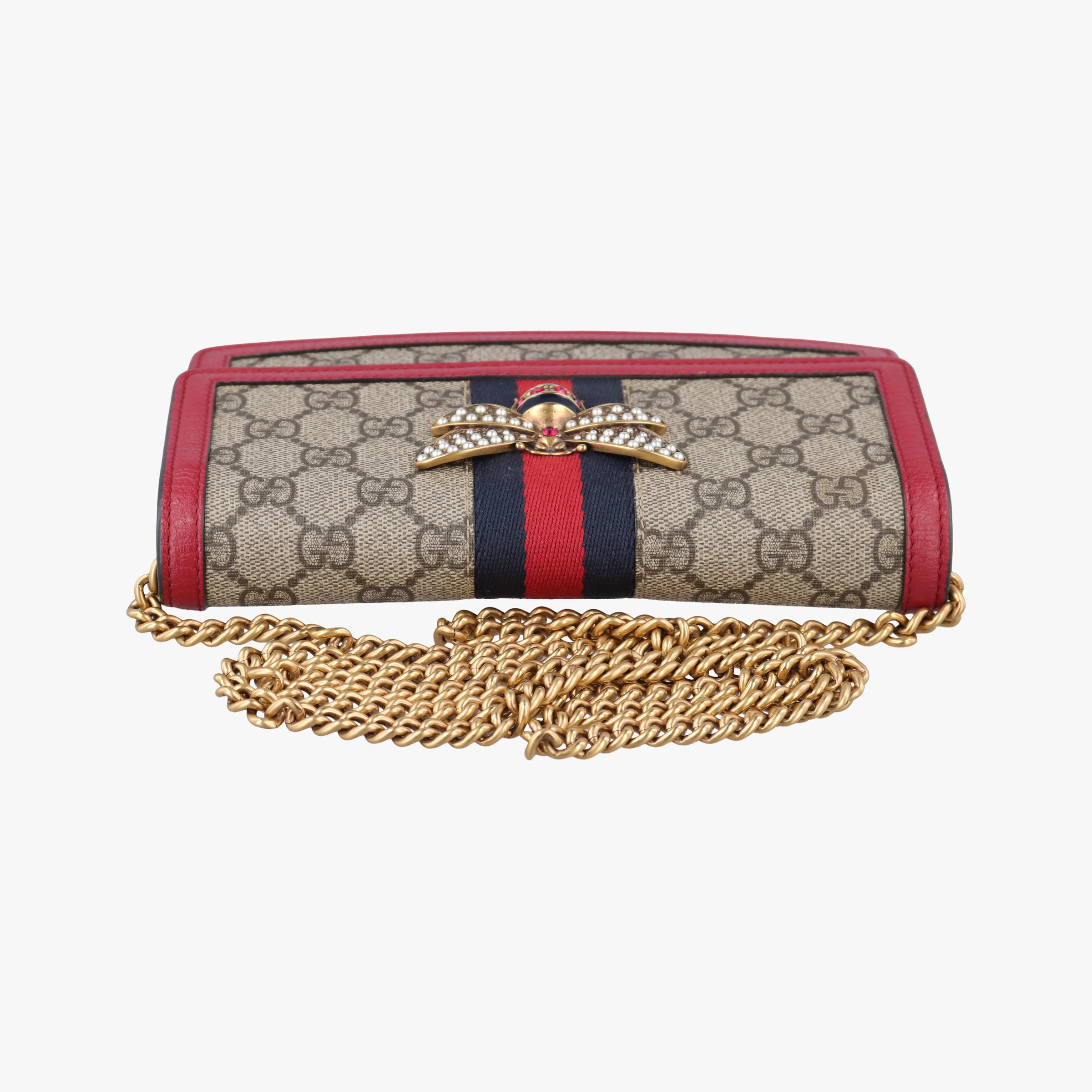 Pre-owned Gucci Queen Margaret Beige×Red×Navy PVC coated canvas×leather 476079 shoulderbag | stylenewstar