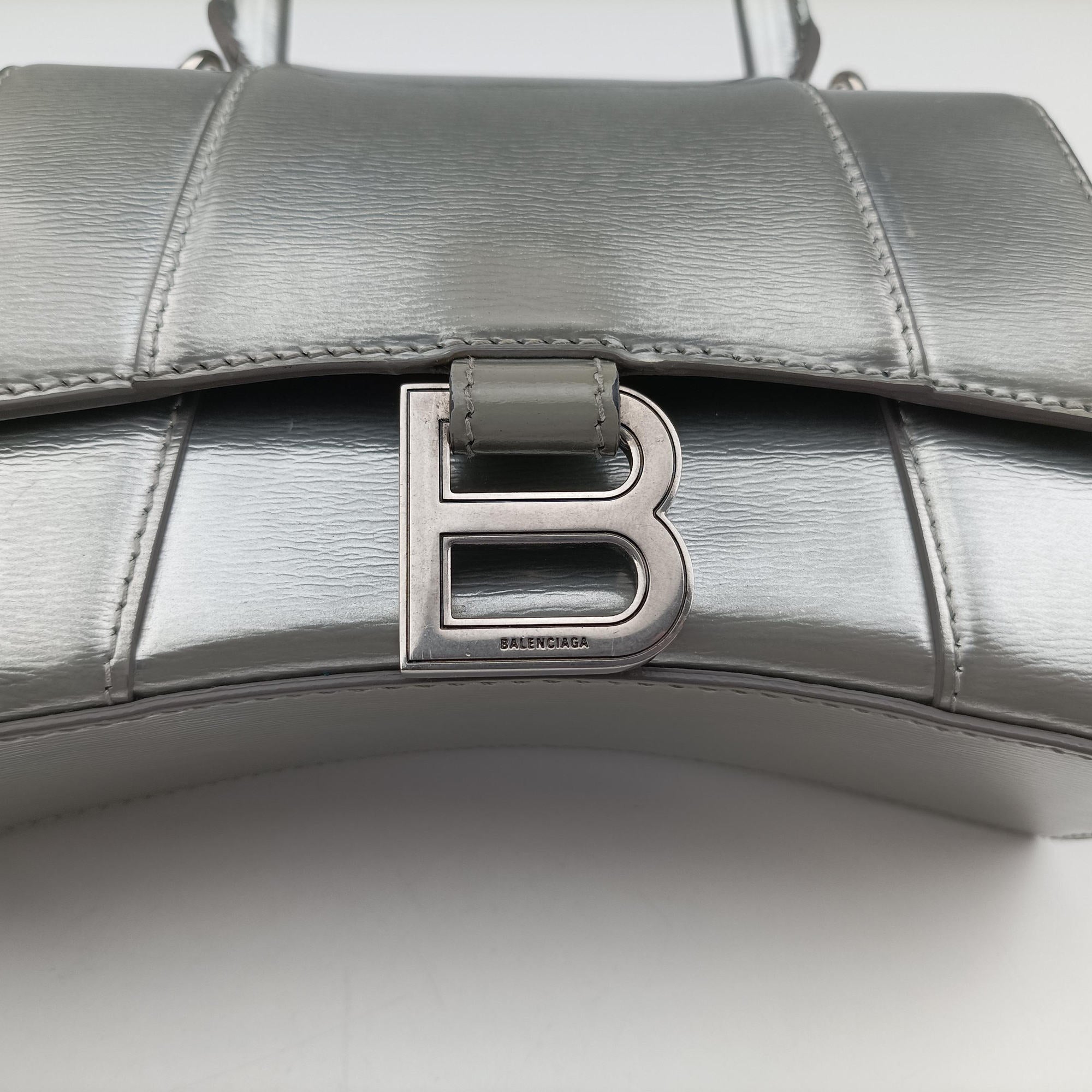 Secondhand Balenciaga Hourglass XS Silver leather  shoulderbag | stylenewstar