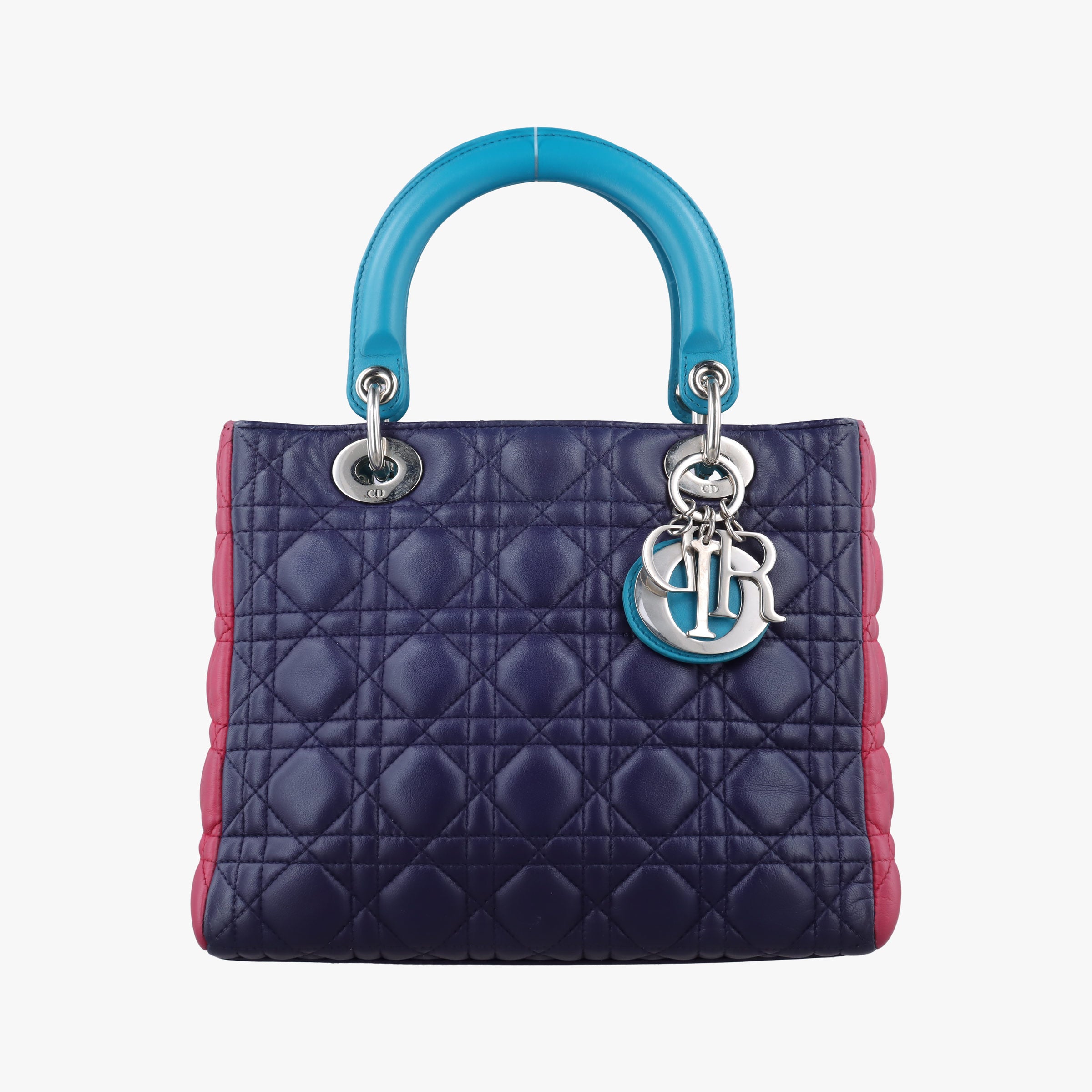 Vintage Christian Dior Lady Dior Navy×Pink×Light Blue lambskin  handbag | stylenewstar