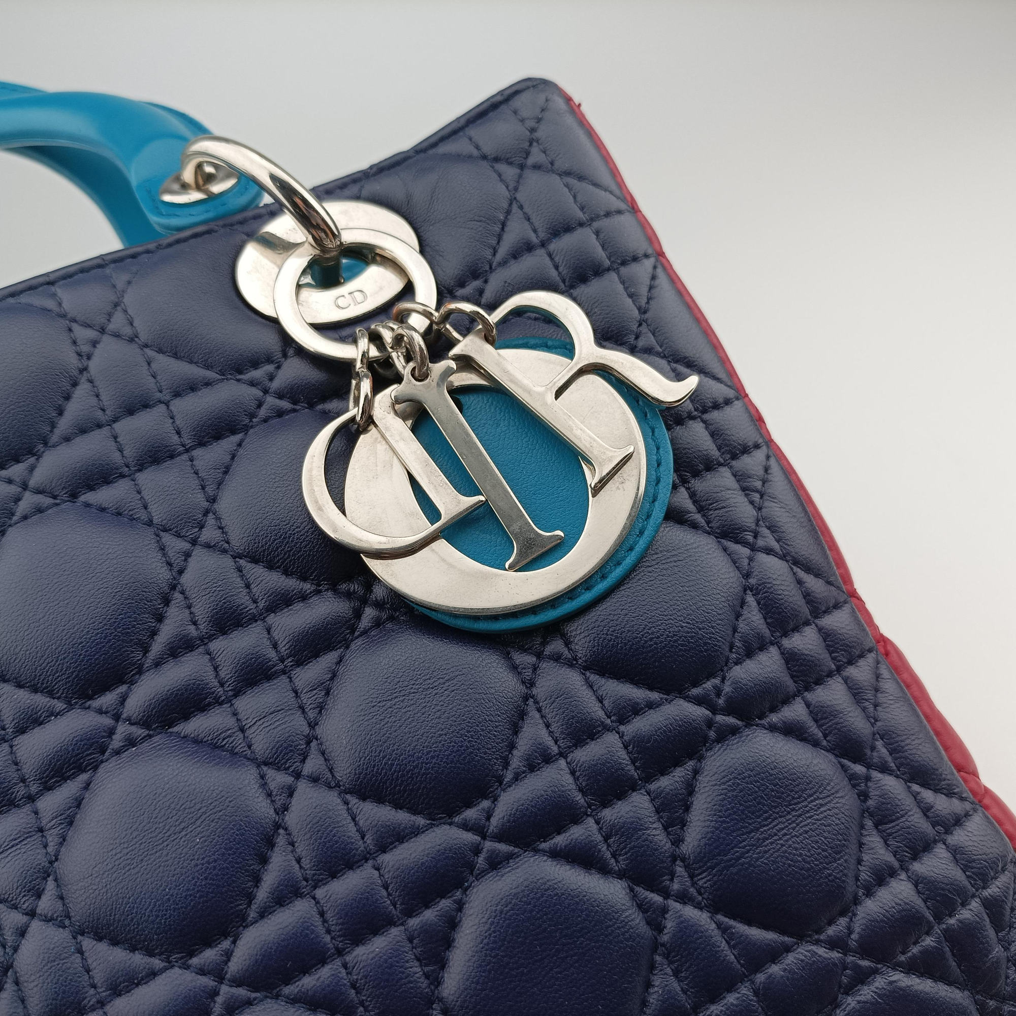 Vintage Christian Dior Lady Dior Navy×Pink×Light Blue lambskin  handbag | stylenewstar