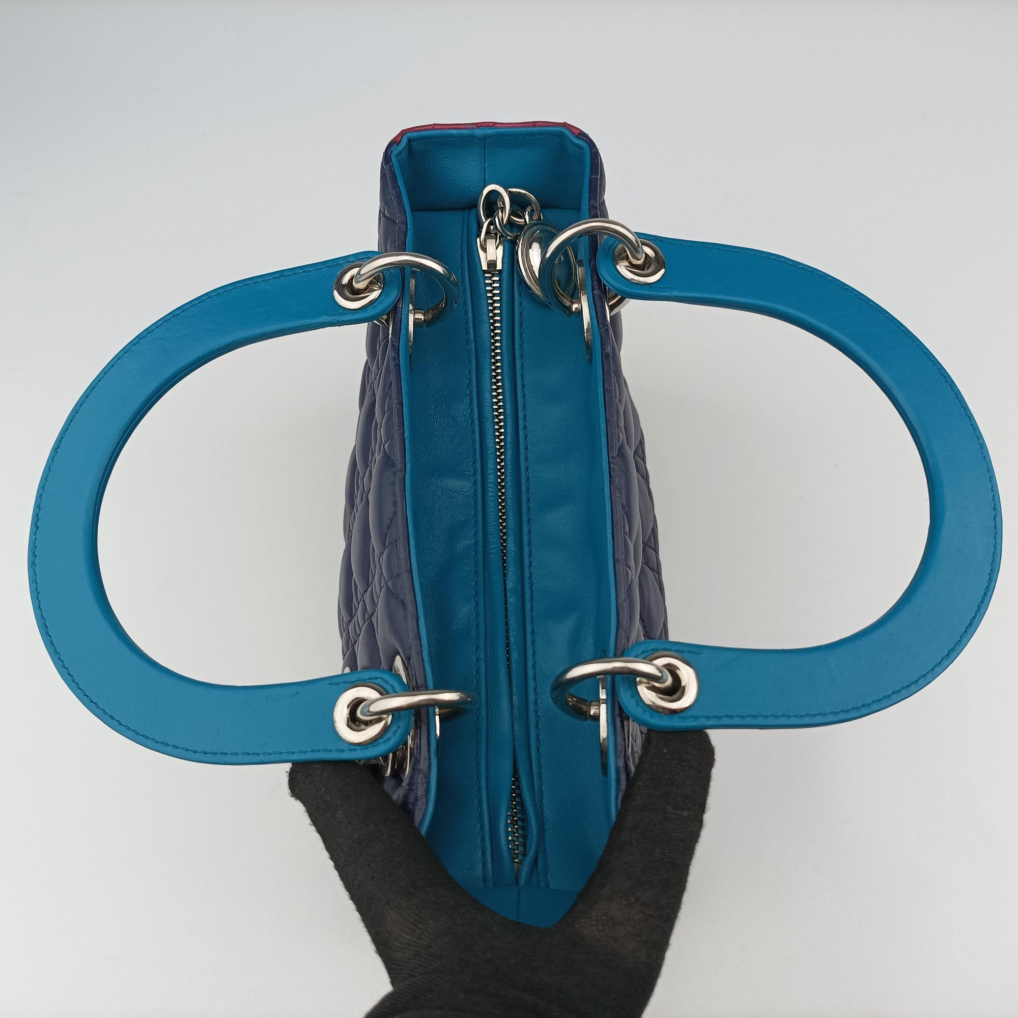 Vintage Christian Dior Lady Dior Navy×Pink×Light Blue lambskin  handbag | stylenewstar