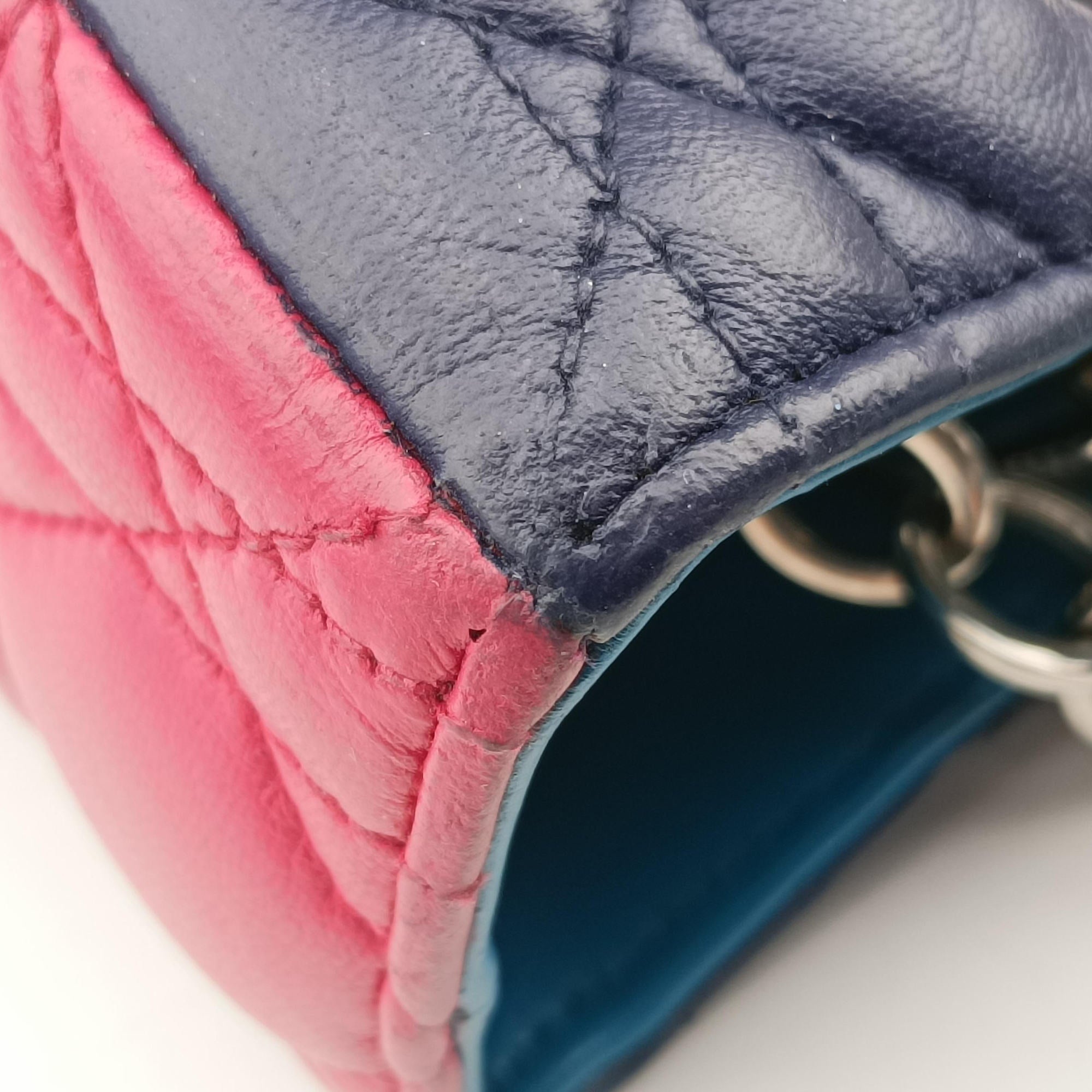 Vintage Christian Dior Lady Dior Navy×Pink×Light Blue lambskin  handbag | stylenewstar