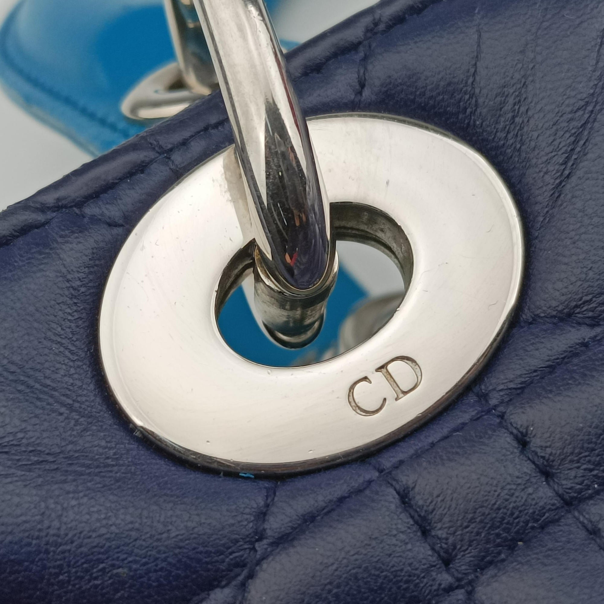 Vintage Christian Dior Lady Dior Navy×Pink×Light Blue lambskin  handbag | stylenewstar