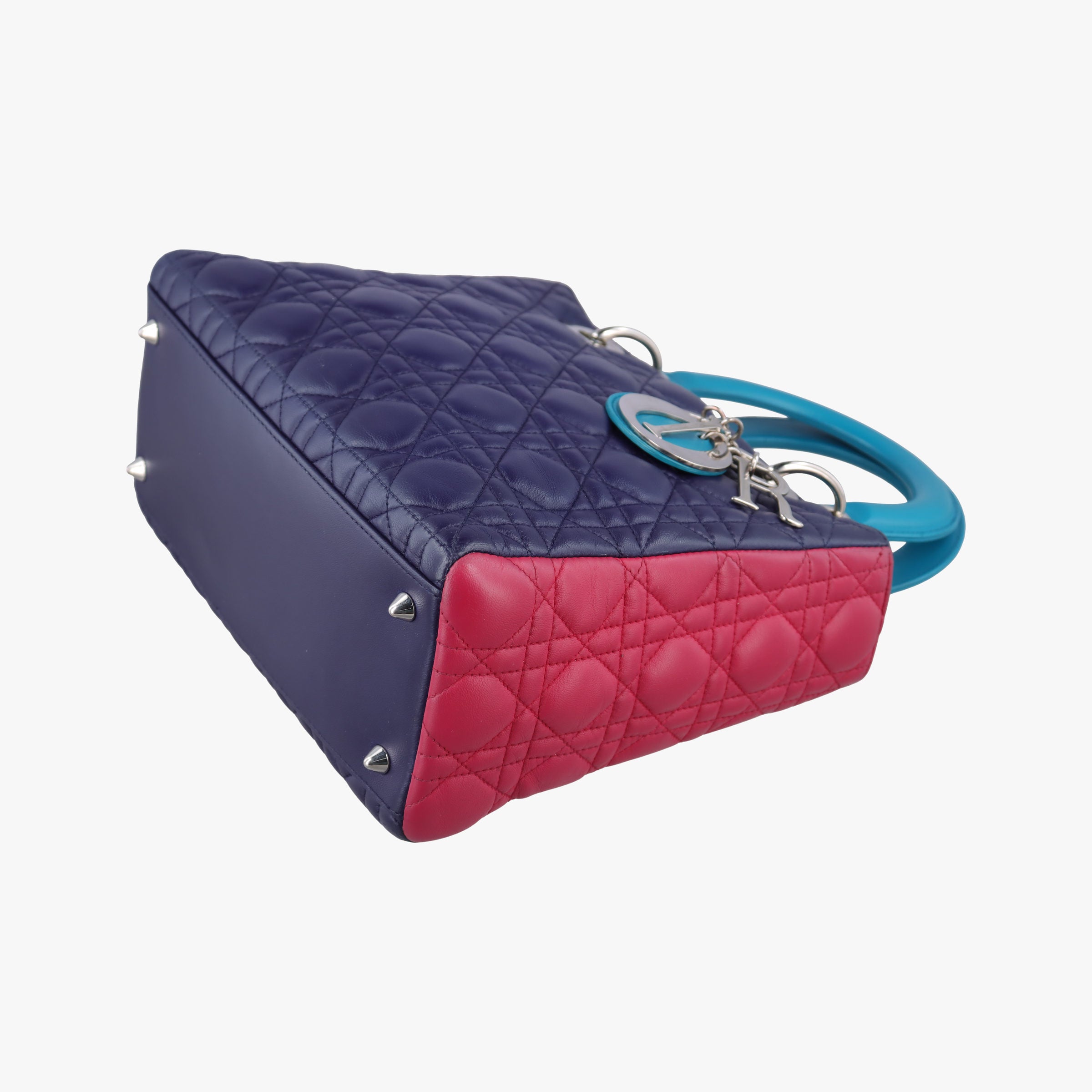 Vintage Christian Dior Lady Dior Navy×Pink×Light Blue lambskin  handbag | stylenewstar
