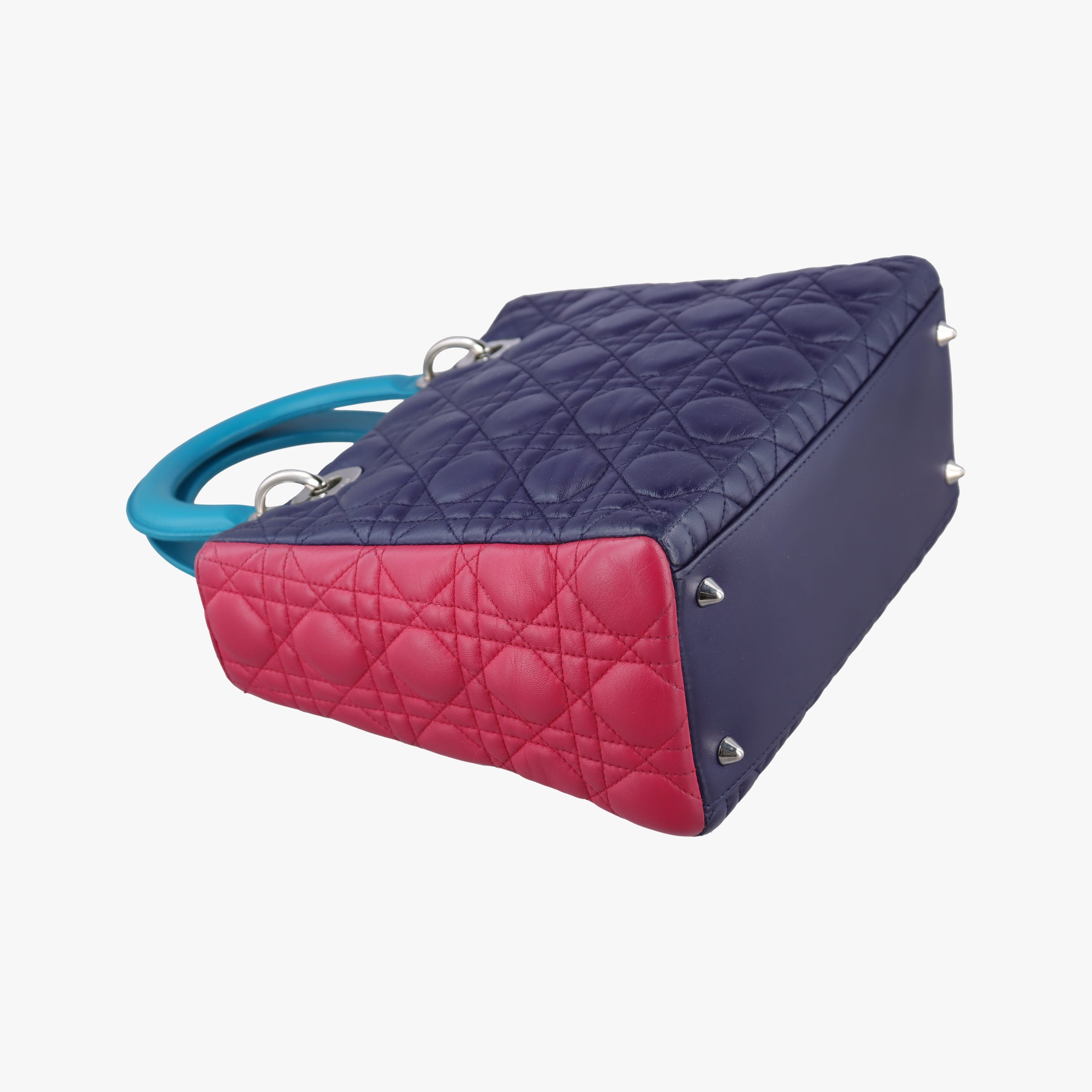 Vintage Christian Dior Lady Dior Navy×Pink×Light Blue lambskin  handbag | stylenewstar