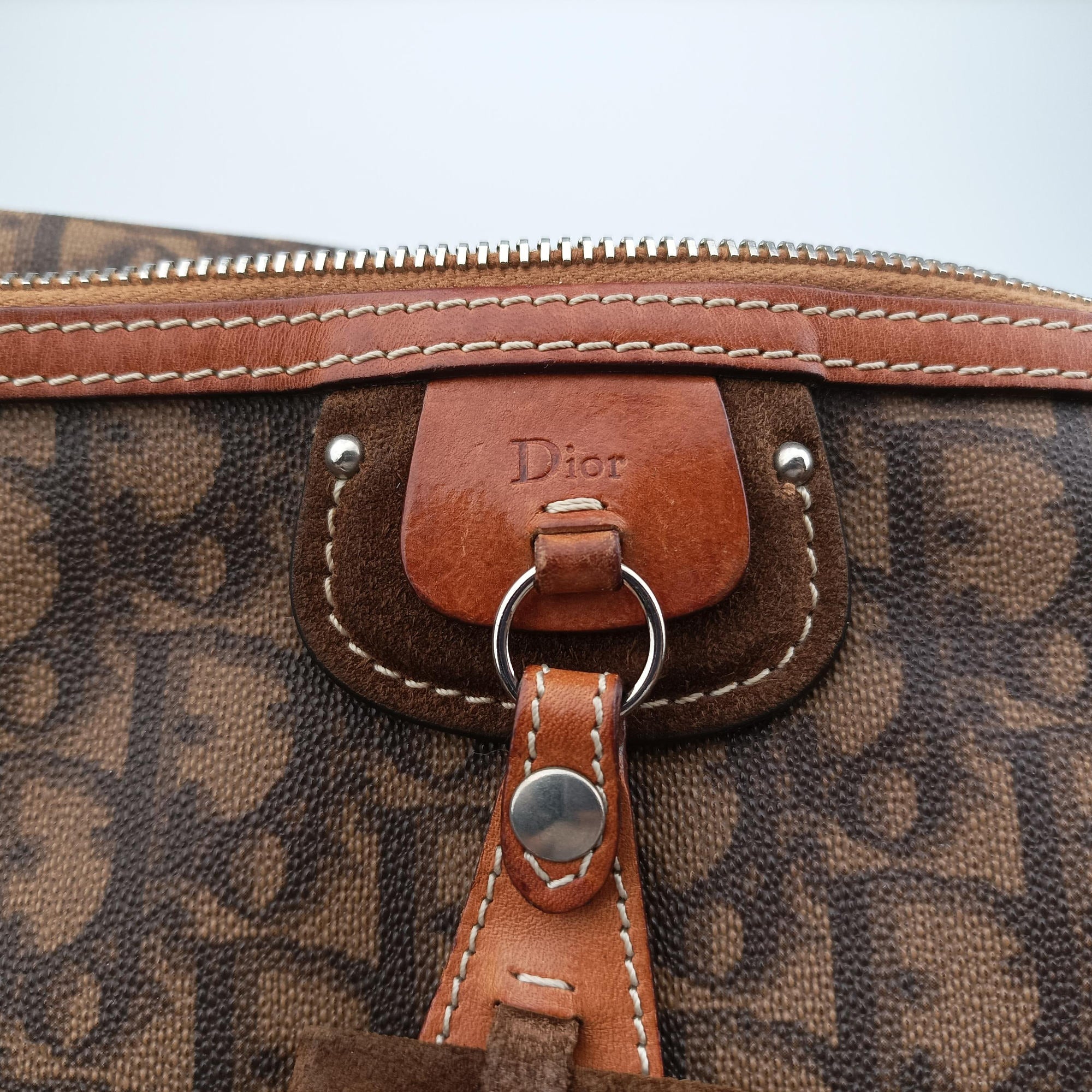 Pre-owned Christian Dior Trotter Romantique  Bow Brown×Multicolour PVC coated canvas×Leather  handbag | stylenewstar