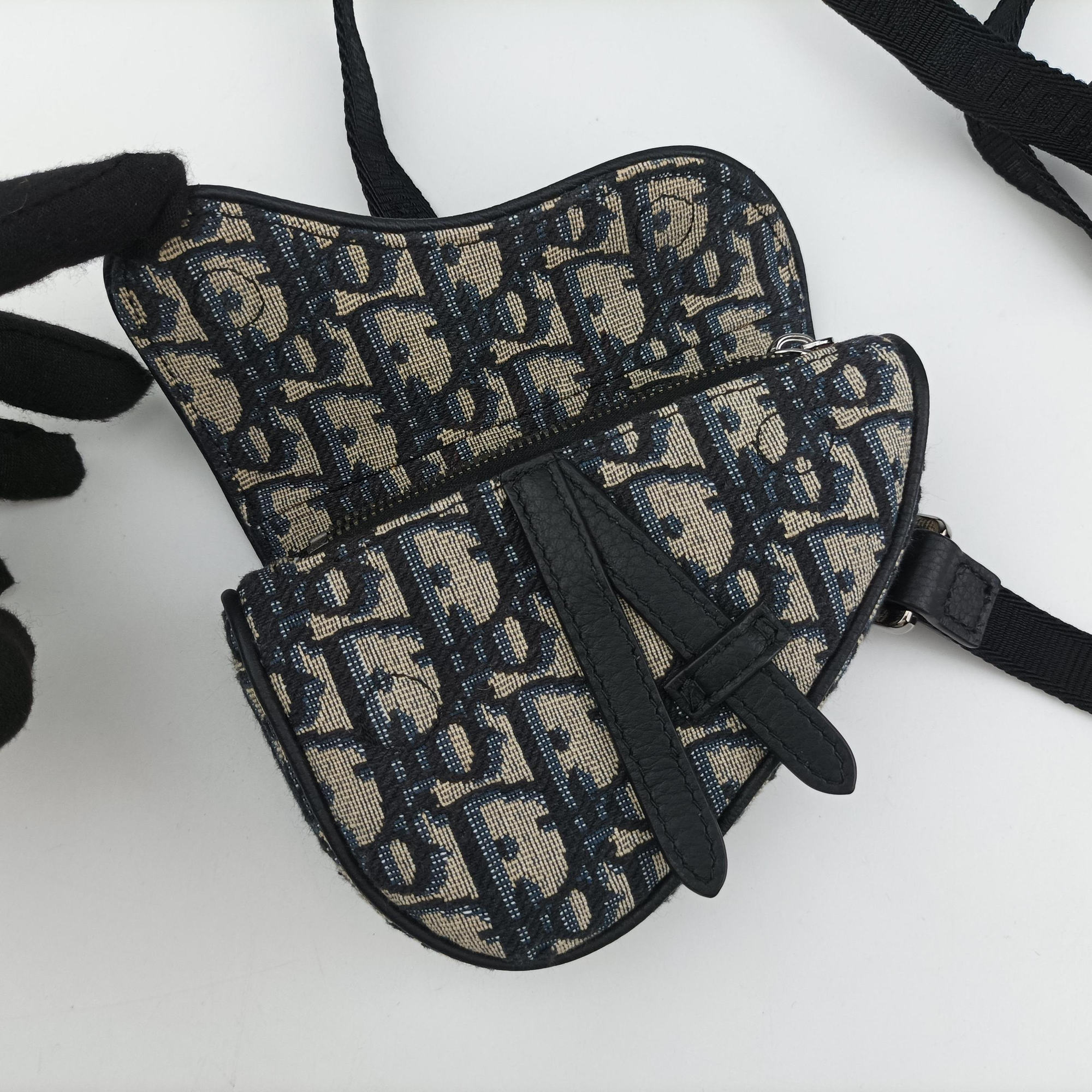 Pre-owned Christian Dior saddle Navy×Gray Jacquard  bum bag/waist bag | stylenewstar