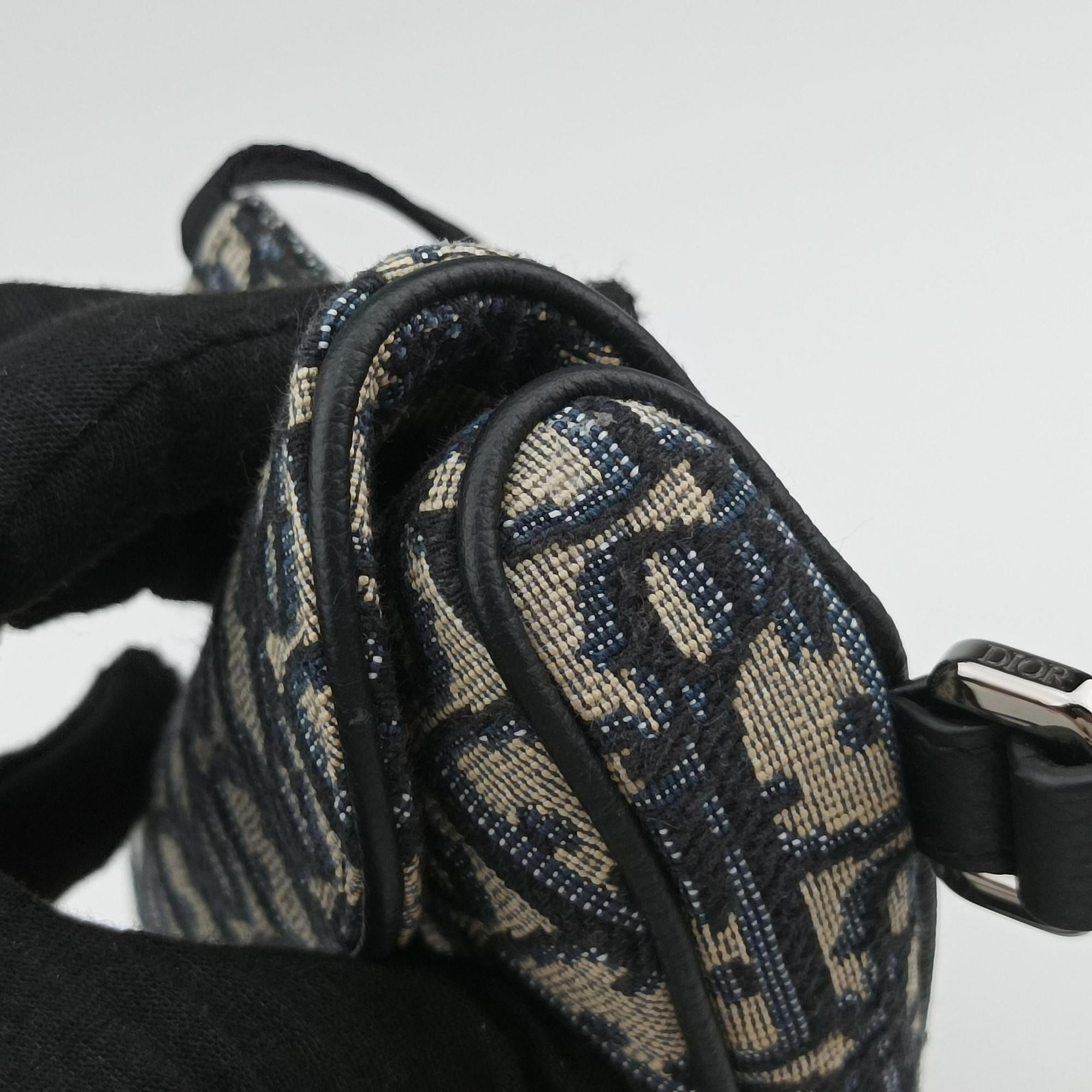 Pre-owned Christian Dior saddle Navy×Gray Jacquard  bum bag/waist bag | stylenewstar