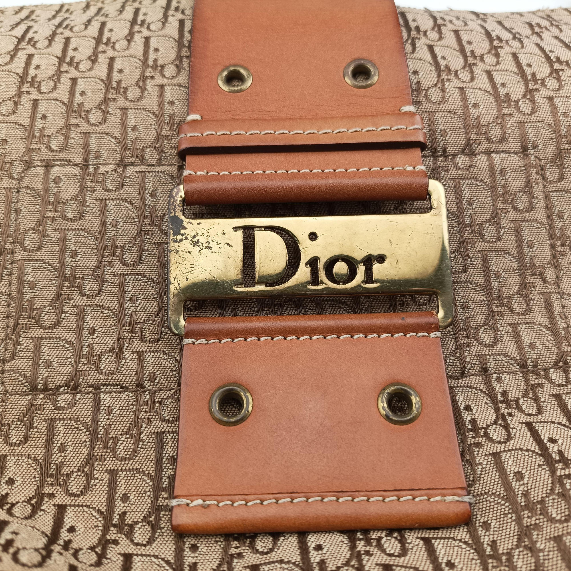 Secondhand Christian Dior Street Chic Beige×Camel canvasxleather  shoulderbag | stylenewstar
