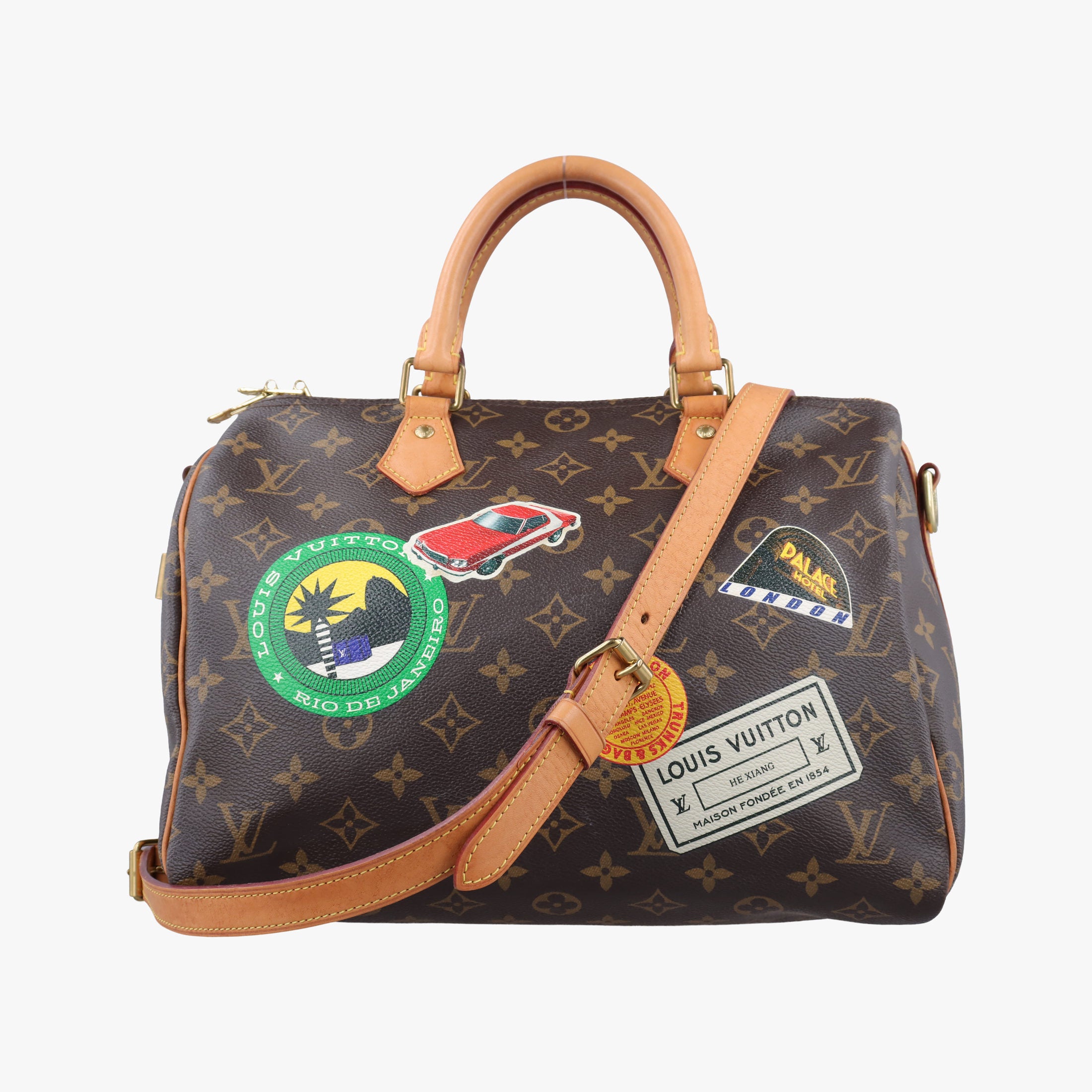 Pre-owned Louis Vuitton World Tour Edition Speedy Bandouliere 30 Brown×multi Monogram Canvas  shoulderbag | stylenewstar