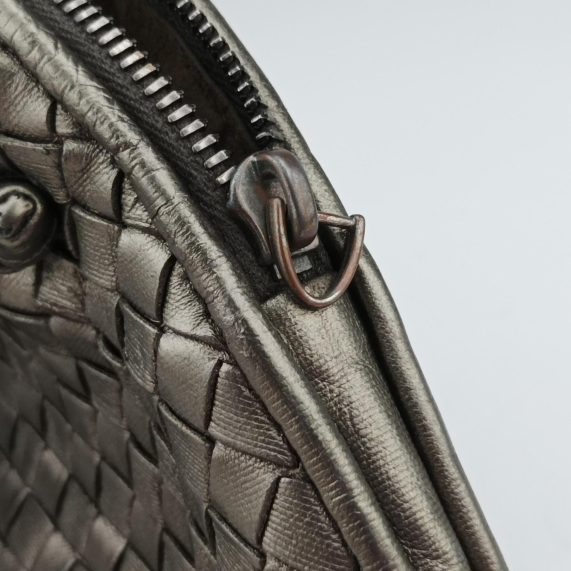 Pre-owned Bottega Veneta NODINI Intrecciato Silver Gray lambskin  shoulderbag | stylenewstar
