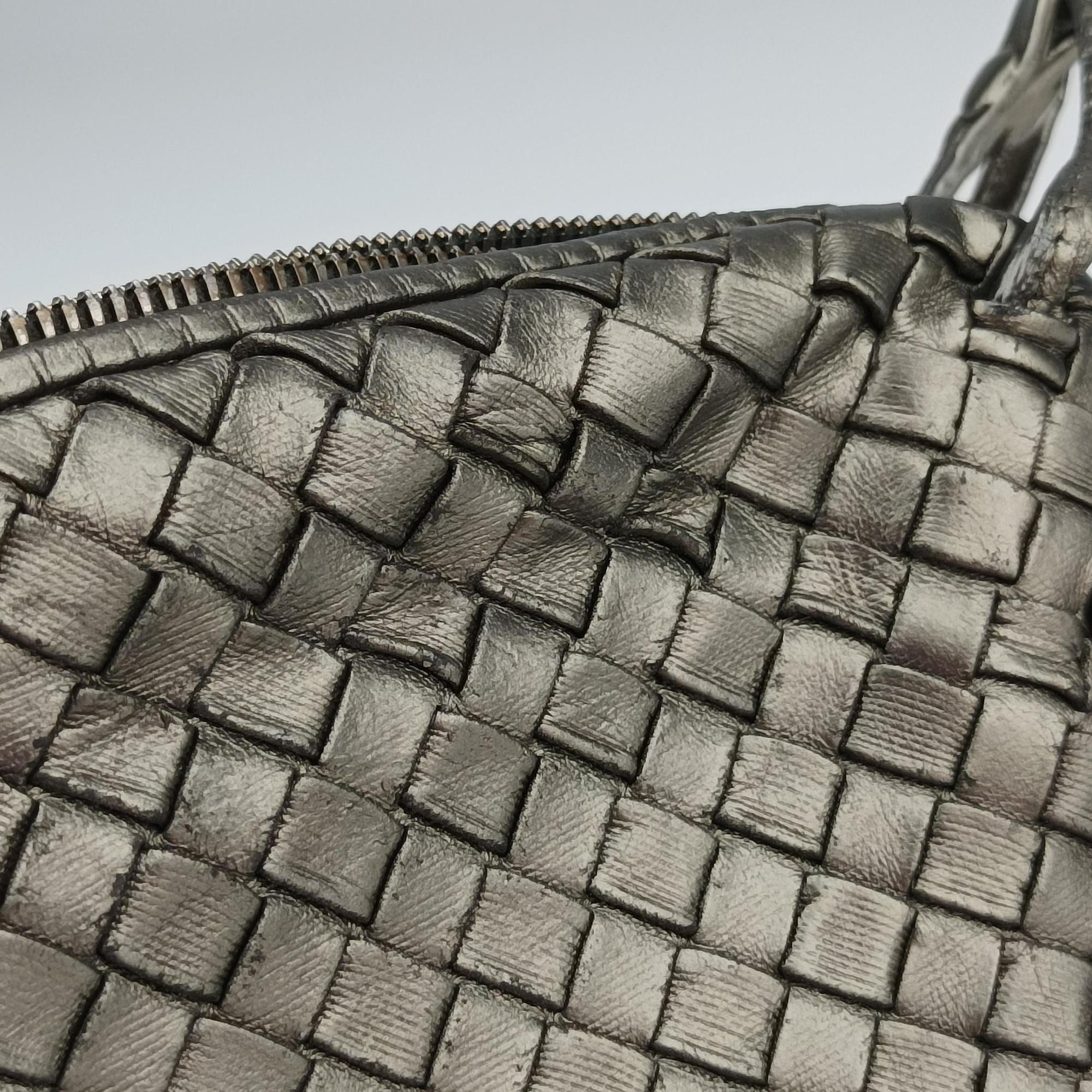 Pre-owned Bottega Veneta NODINI Intrecciato Silver Gray lambskin  shoulderbag | stylenewstar