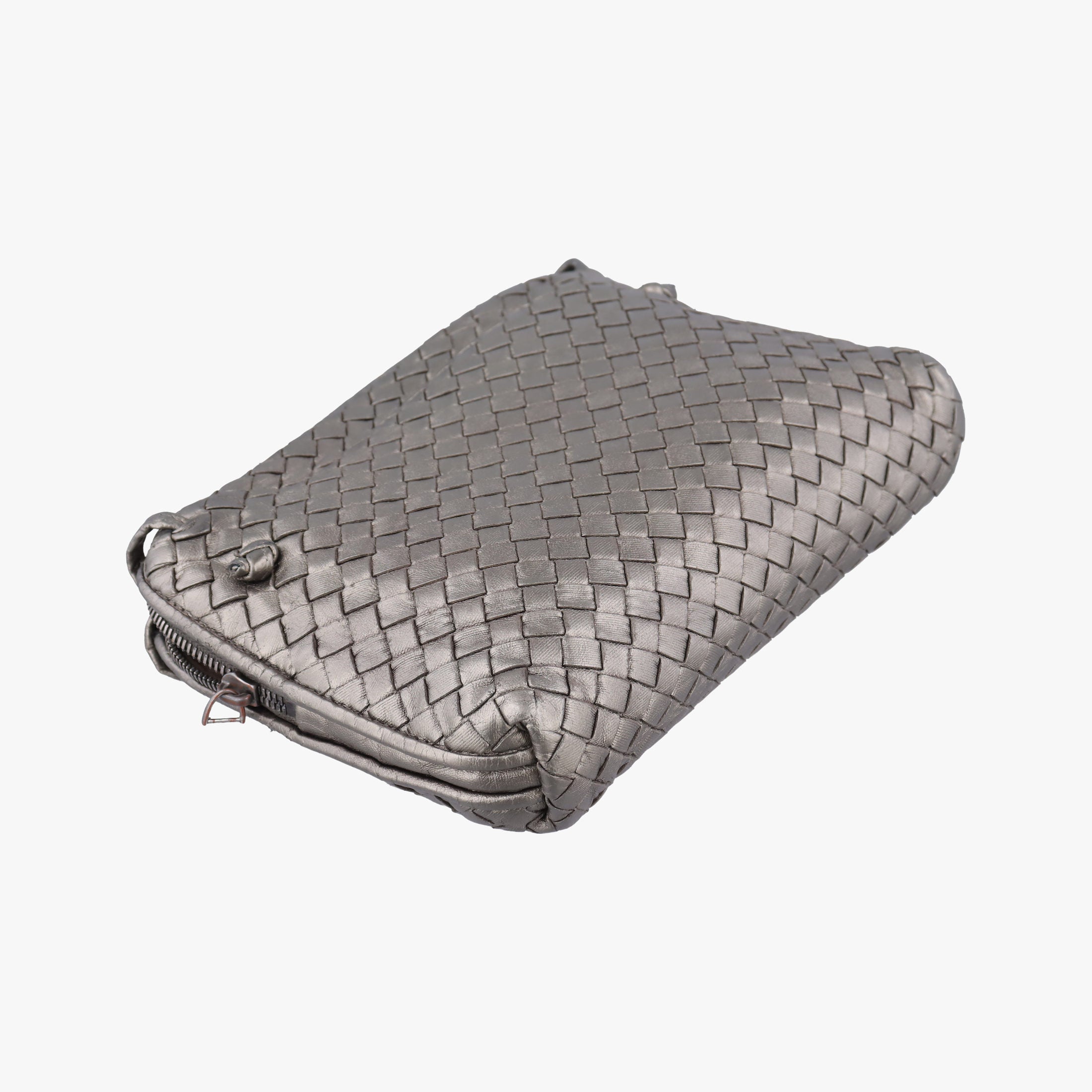 Pre-owned Bottega Veneta NODINI Intrecciato Silver Gray lambskin  shoulderbag | stylenewstar