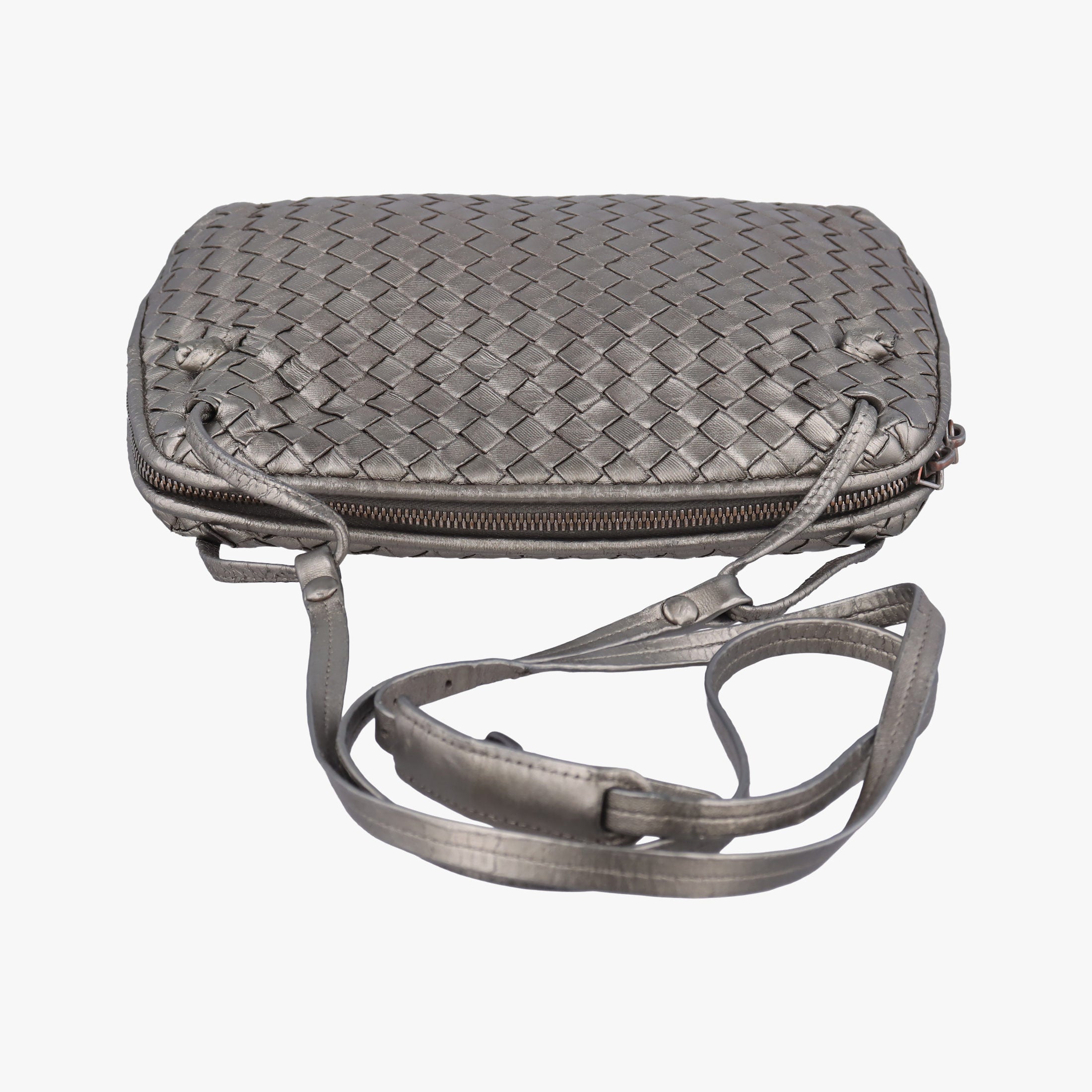 Pre-owned Bottega Veneta NODINI Intrecciato Silver Gray lambskin  shoulderbag | stylenewstar
