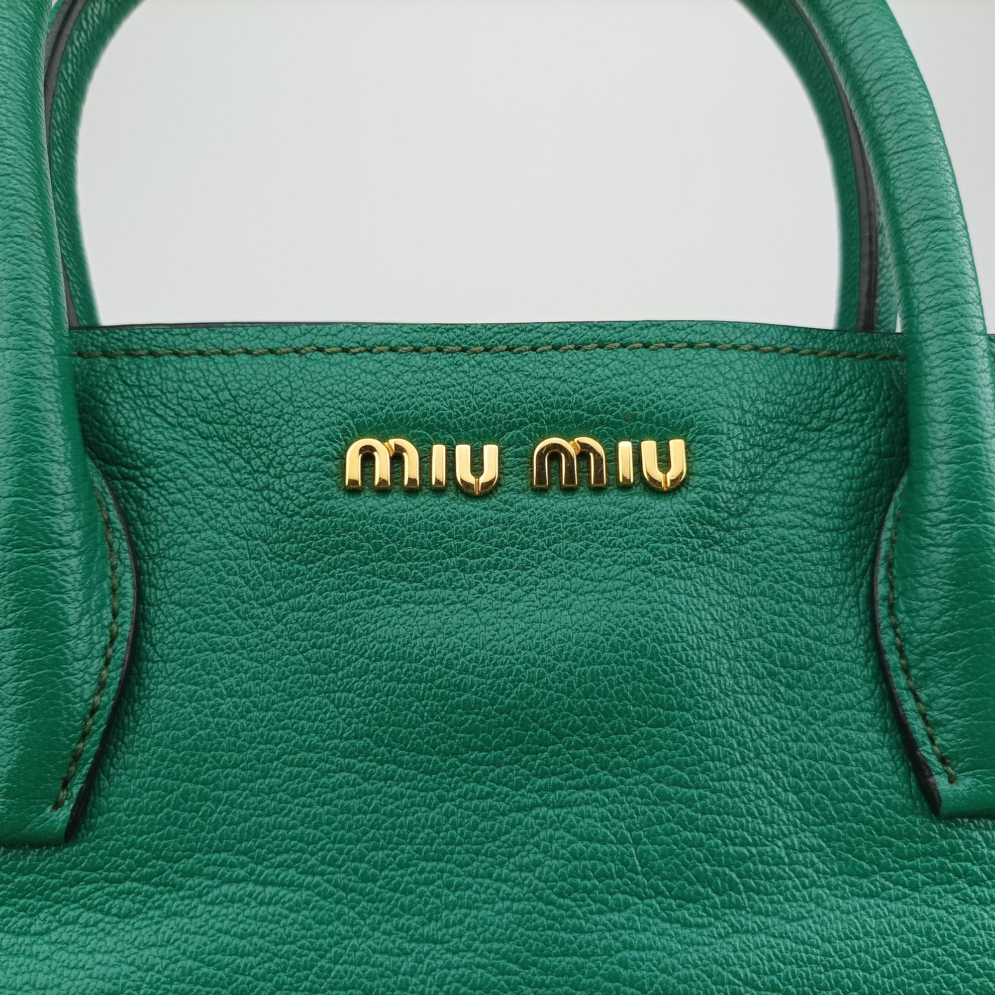 Pre-owned Miu Miu Vitello Caribu Green Leather RN0620 handbag | stylenewstar