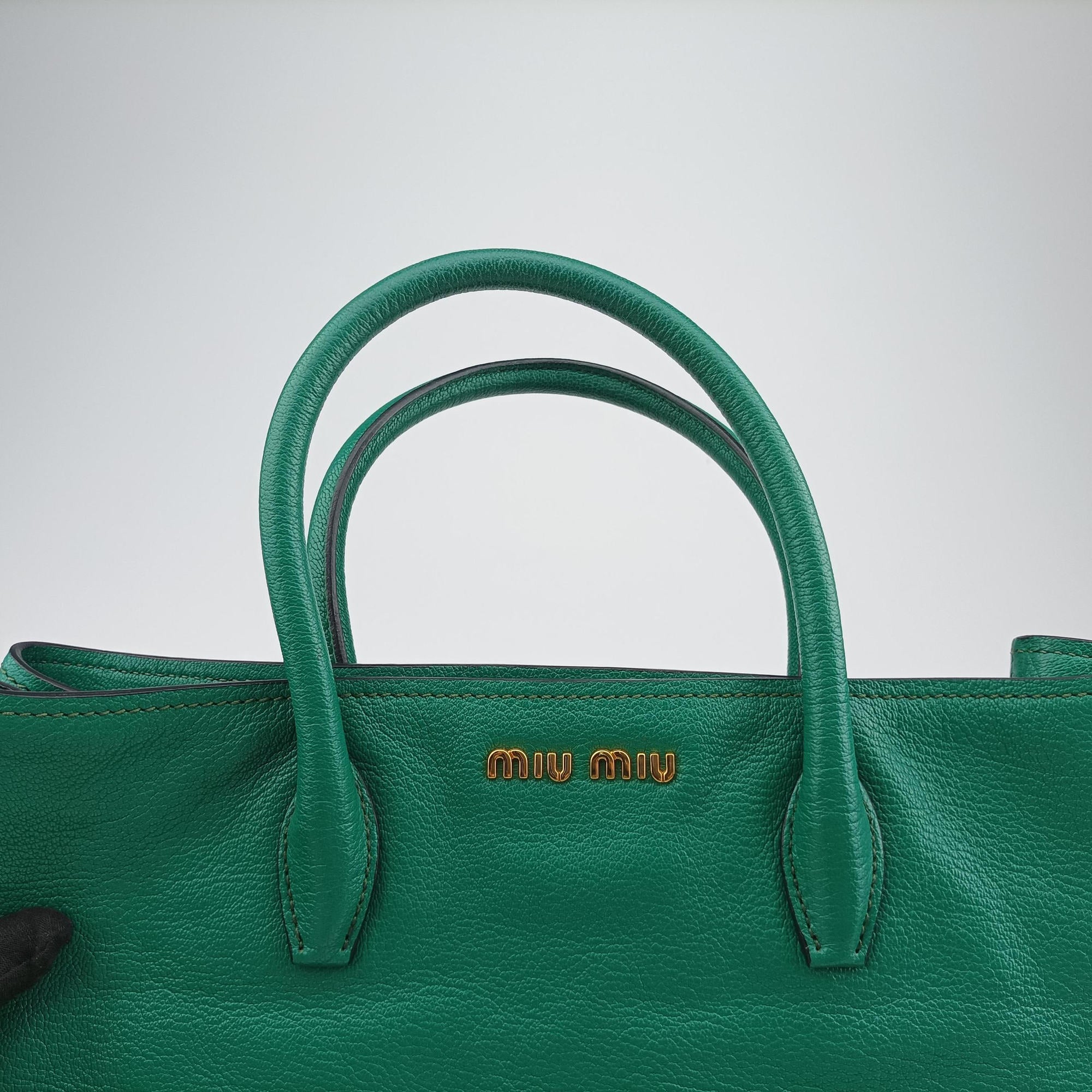 Pre-owned Miu Miu Vitello Caribu Green Leather RN0620 handbag | stylenewstar