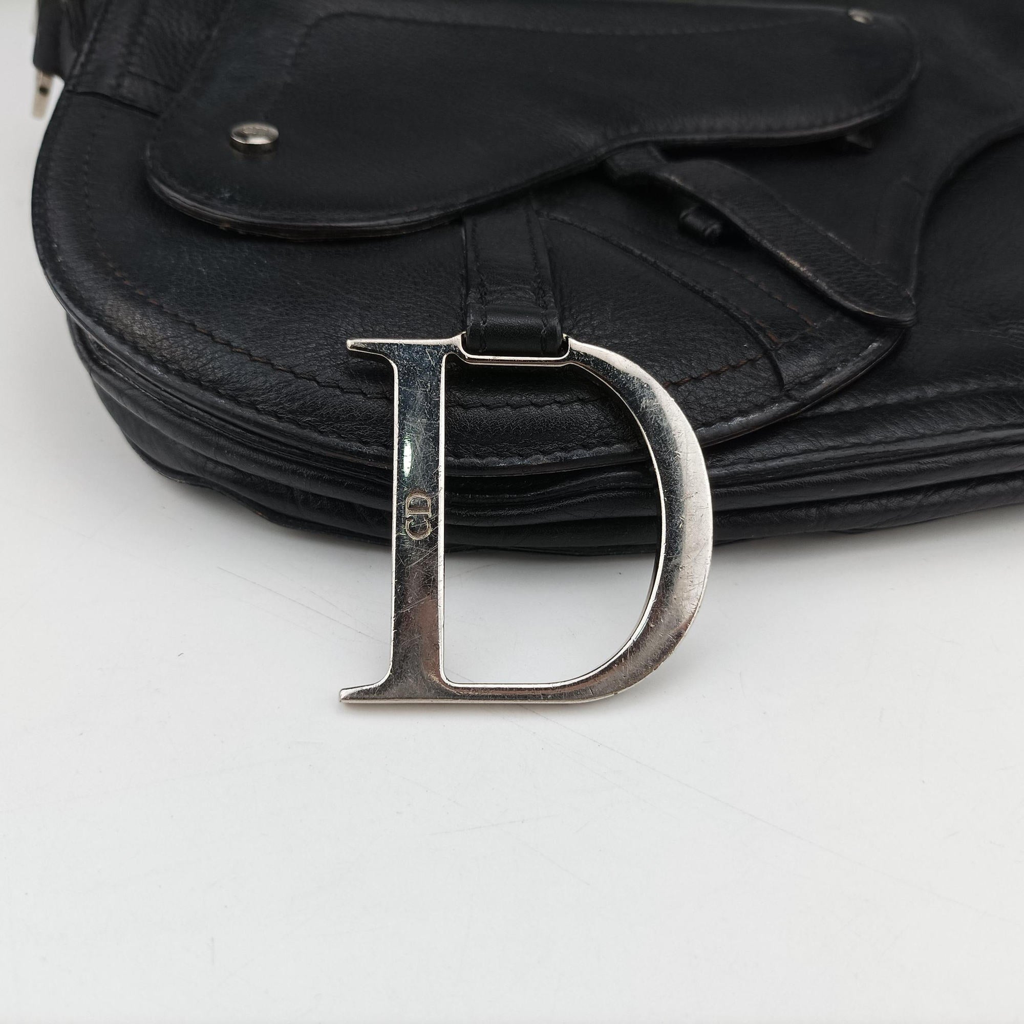Pre-owned Christian Dior Saddle Black Leather  shoulderbag | stylenewstar
