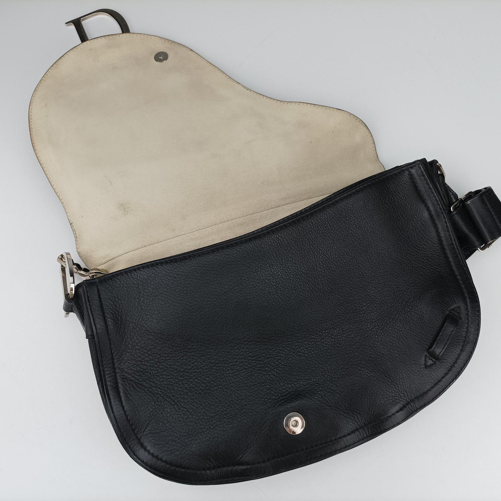 Pre-owned Christian Dior Saddle Black Leather  shoulderbag | stylenewstar