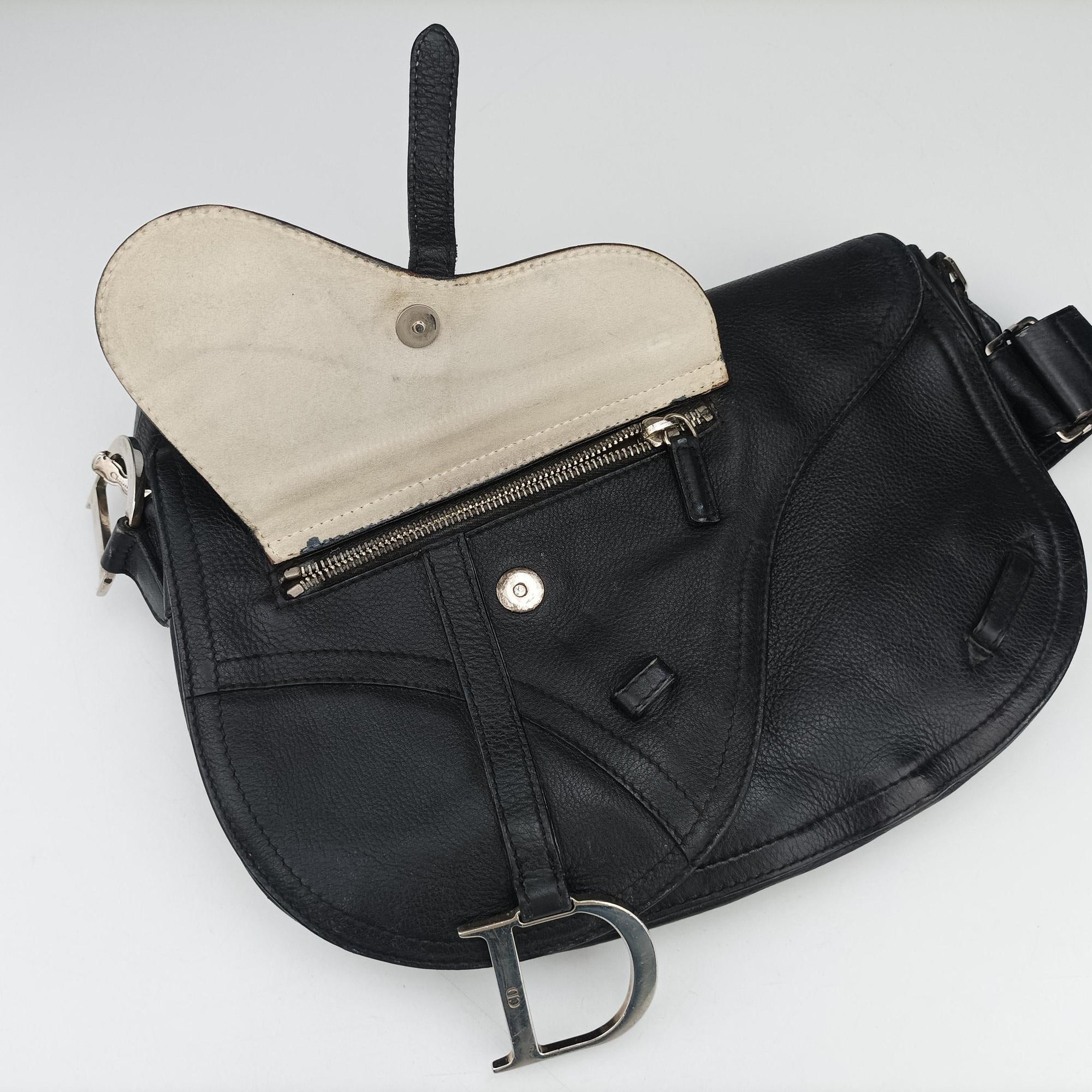 Pre-owned Christian Dior Saddle Black Leather  shoulderbag | stylenewstar