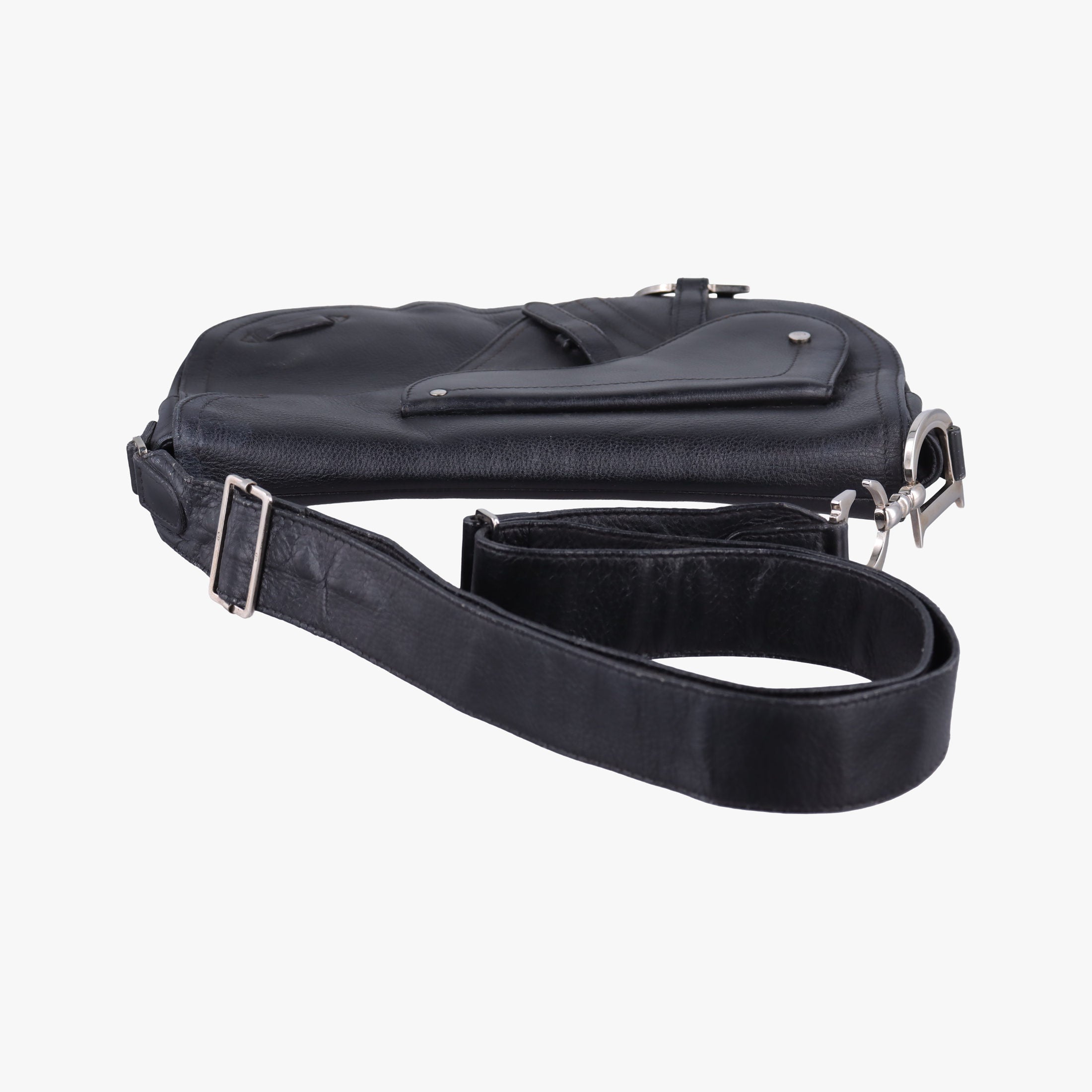 Pre-owned Christian Dior Saddle Black Leather  shoulderbag | stylenewstar
