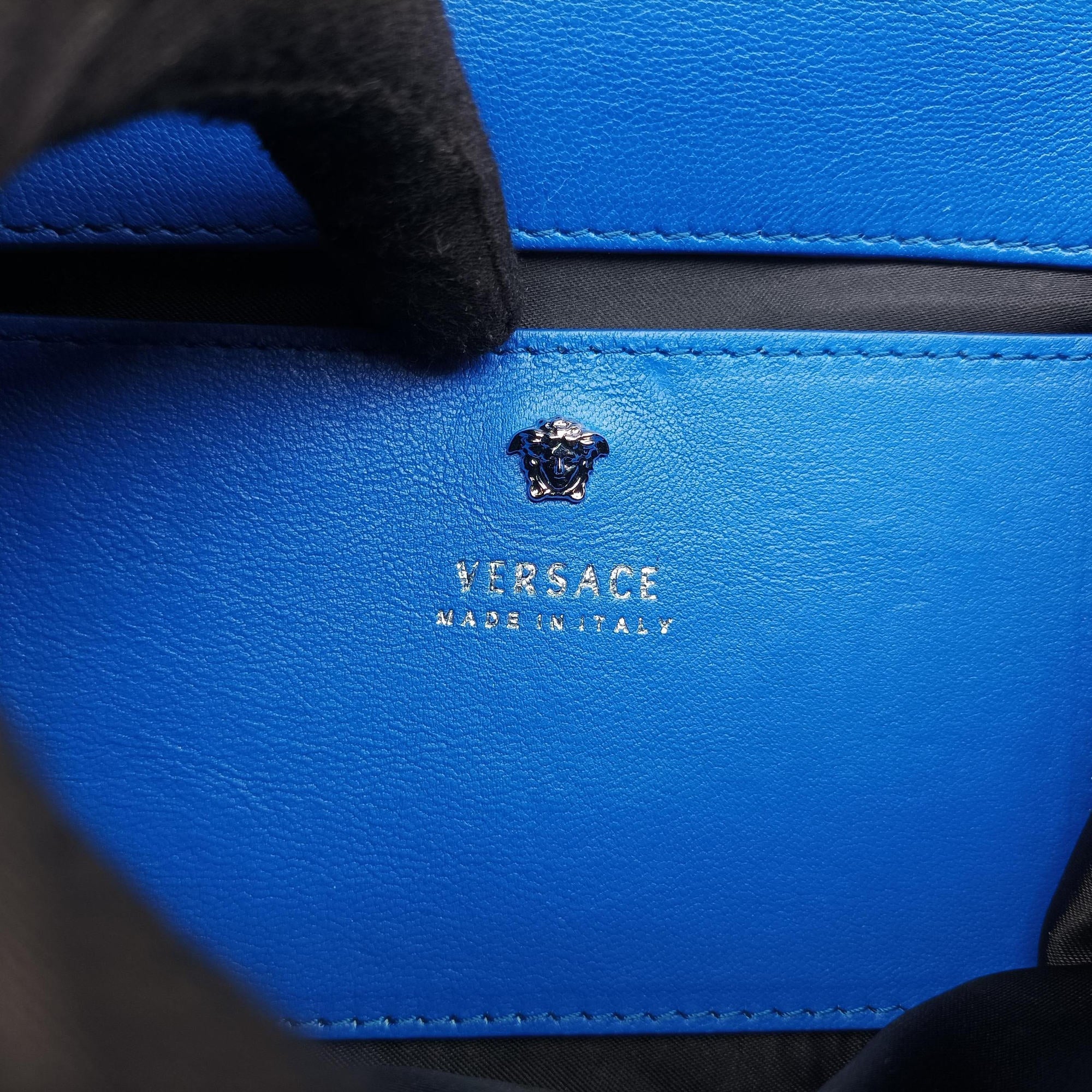 Pre-owned VERSACE La Medusa Blue Croc-Effect Embossed Calf Leather  shoulderbag | stylenewstar