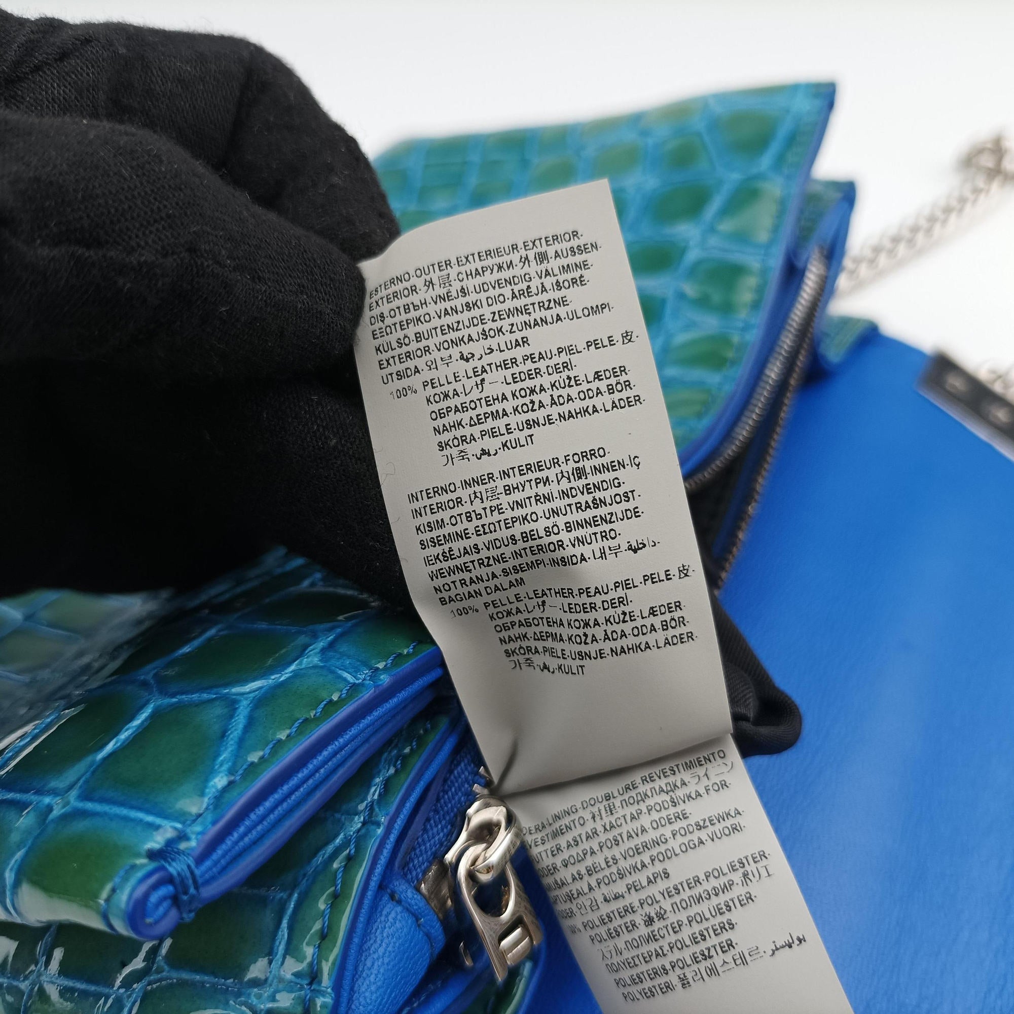Pre-owned VERSACE La Medusa Blue Croc-Effect Embossed Calf Leather  shoulderbag | stylenewstar