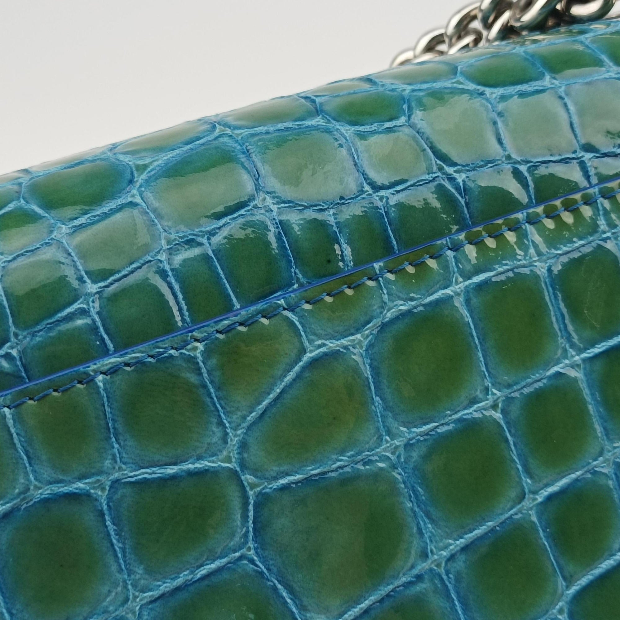Pre-owned VERSACE La Medusa Blue Croc-Effect Embossed Calf Leather  shoulderbag | stylenewstar