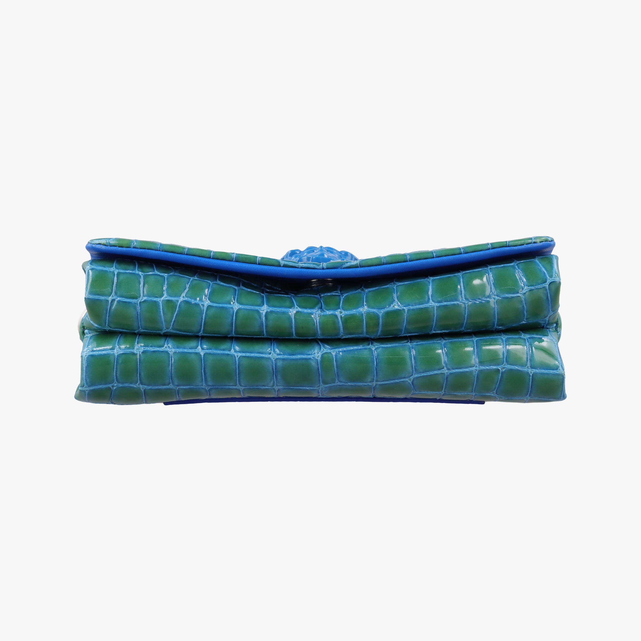 Pre-owned VERSACE La Medusa Blue Croc-Effect Embossed Calf Leather  shoulderbag | stylenewstar