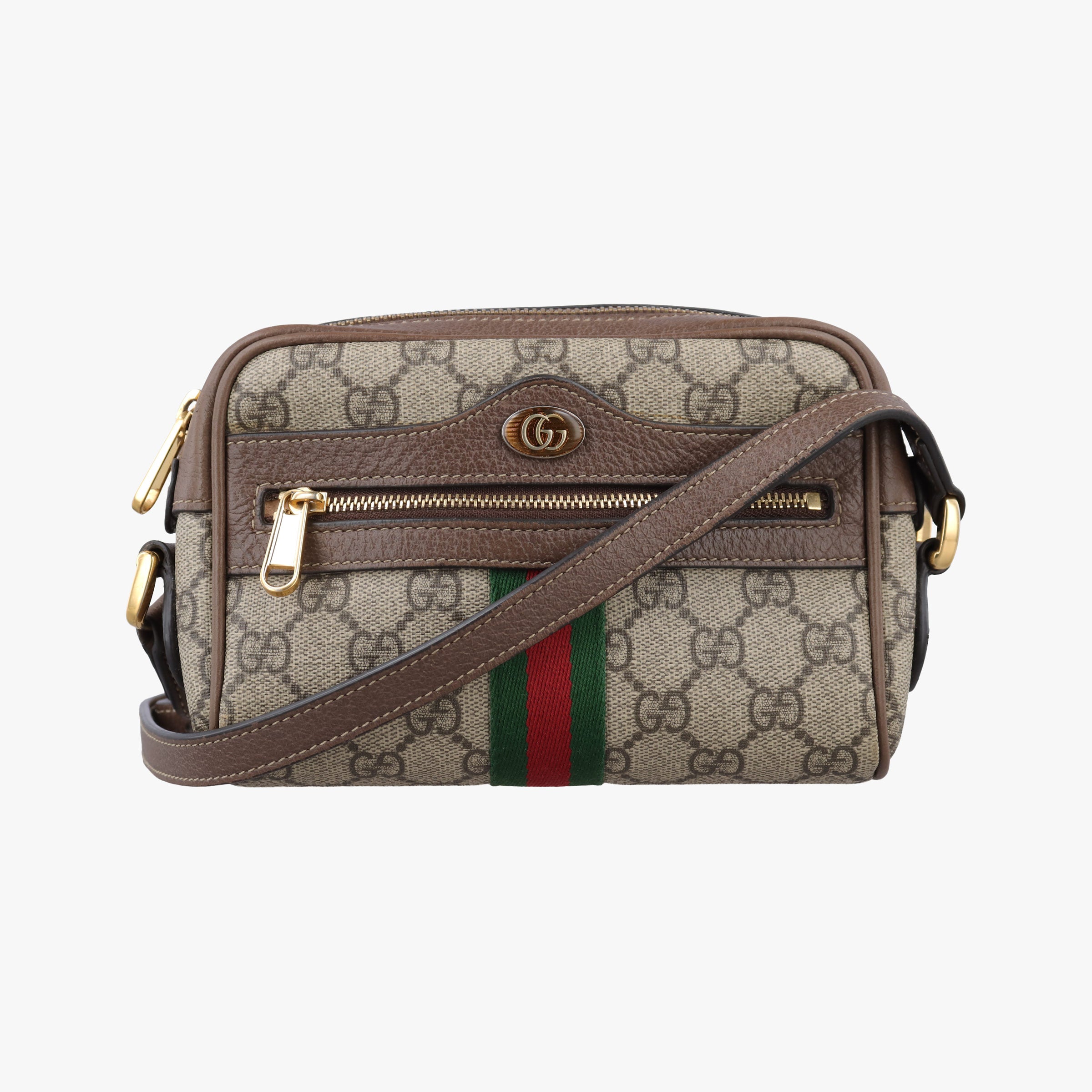 Pre-owned Gucci OPHIDIA Brown×red×green PVC coated canvas×leather 517350 shoulderbag | stylenewstar