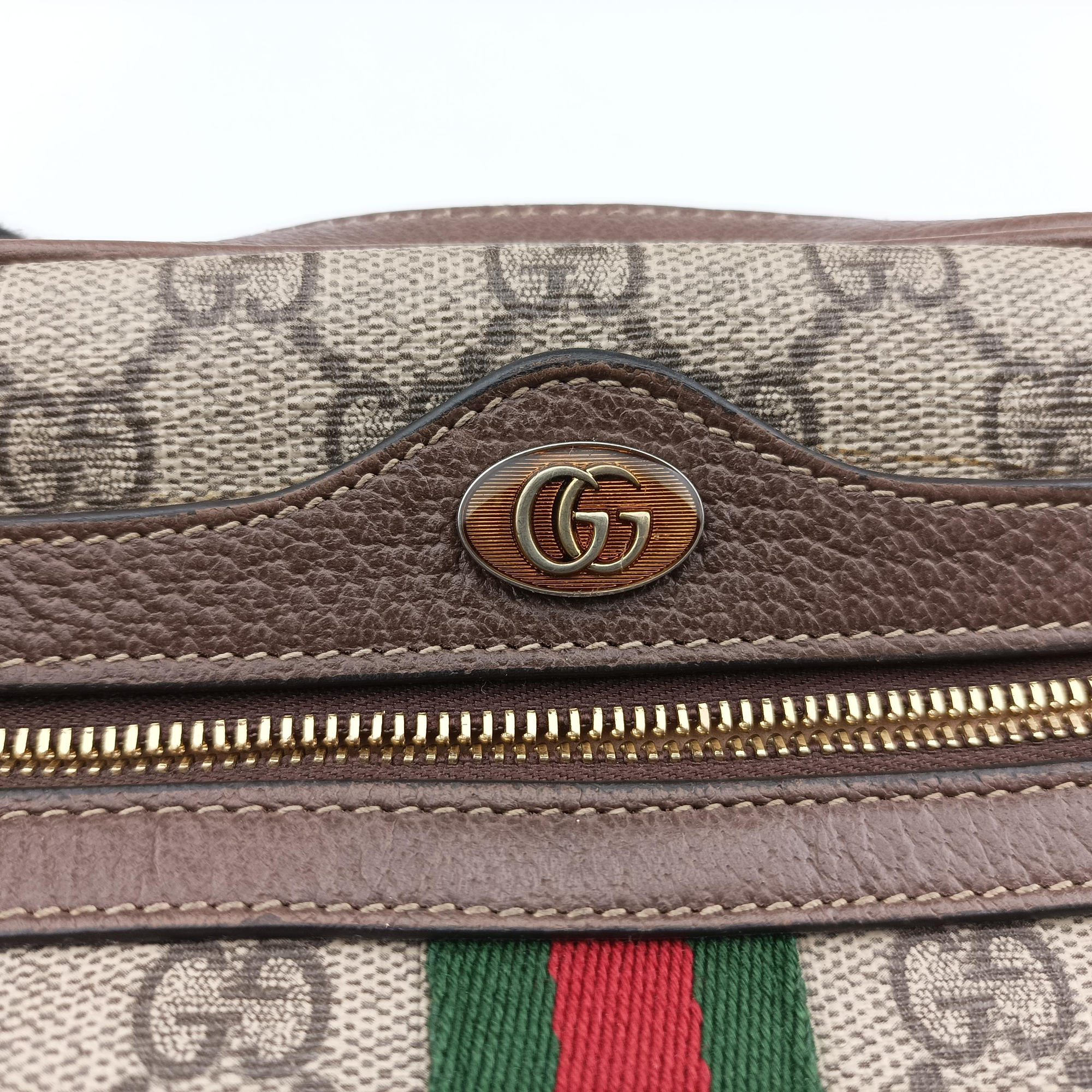 Pre-owned Gucci OPHIDIA Brown×red×green PVC coated canvas×leather 517350 shoulderbag | stylenewstar