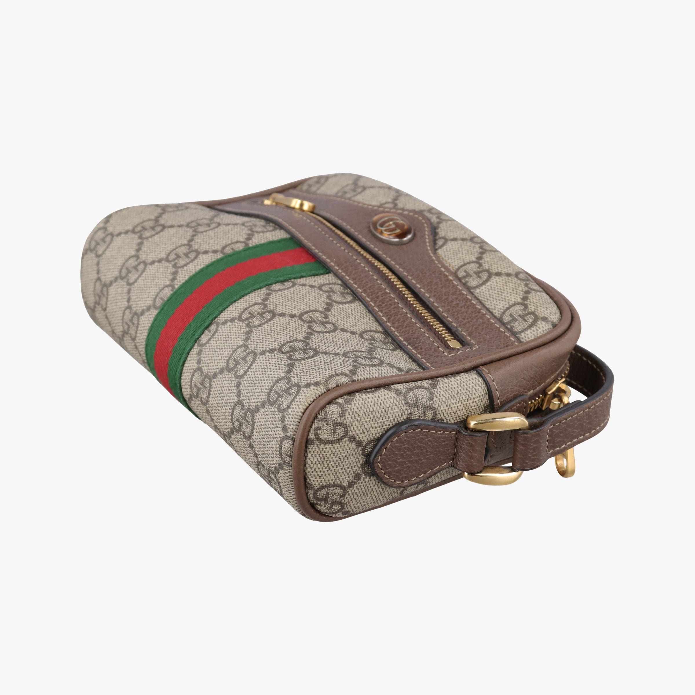 Pre-owned Gucci OPHIDIA Brown×red×green PVC coated canvas×leather 517350 shoulderbag | stylenewstar