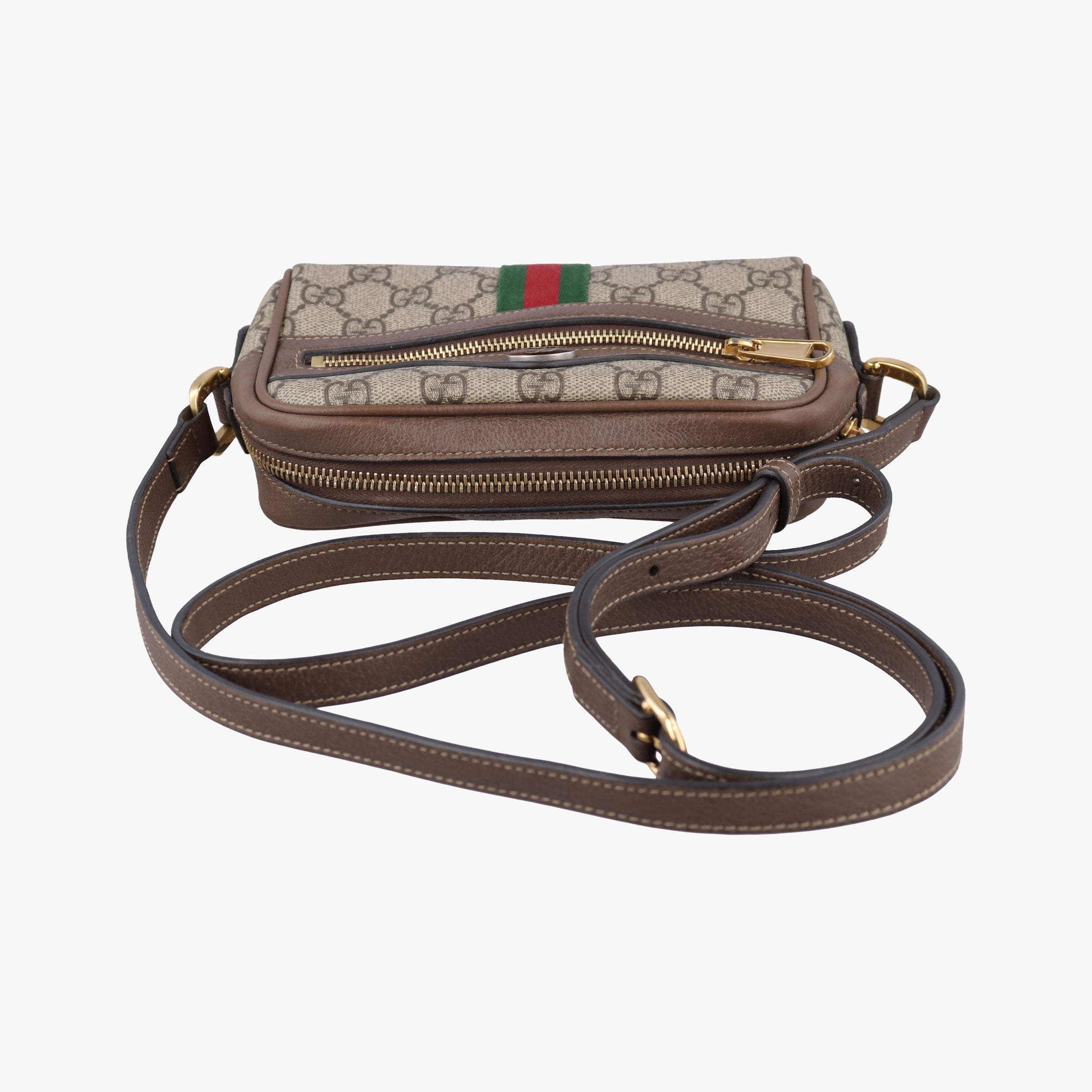 Pre-owned Gucci OPHIDIA Brown×red×green PVC coated canvas×leather 517350 shoulderbag | stylenewstar