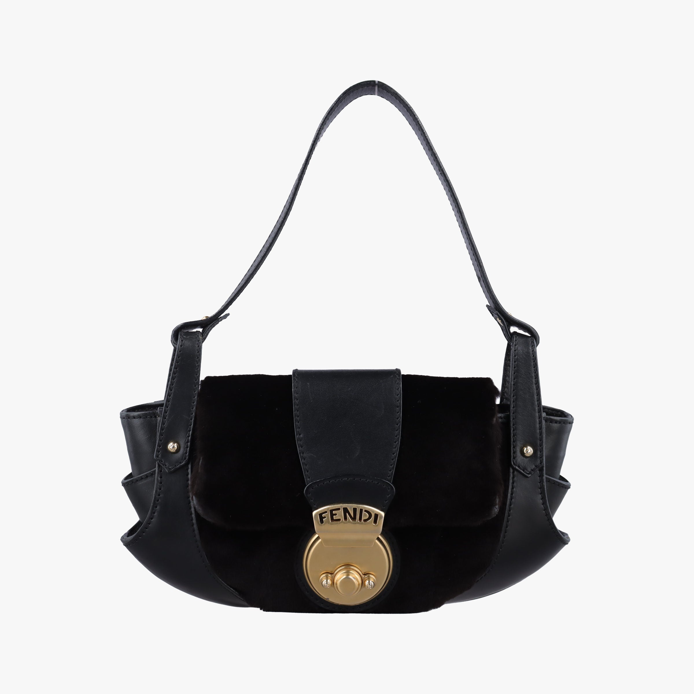 Pre-owned Fendi B Mix Black Leather×Mink fur 8BR429 handbag | stylenewstar