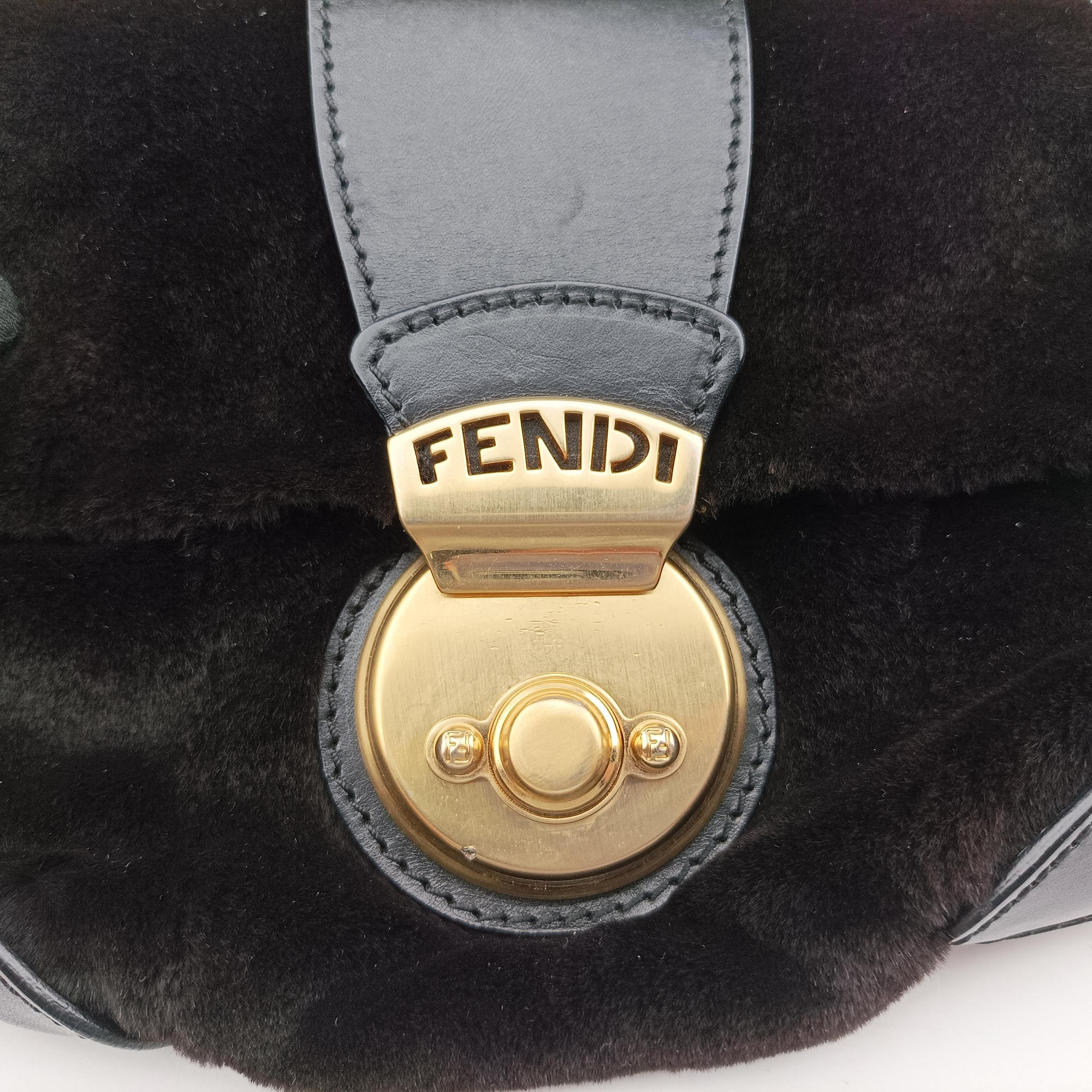Pre-owned Fendi B Mix Black Leather×Mink fur 8BR429 handbag | stylenewstar
