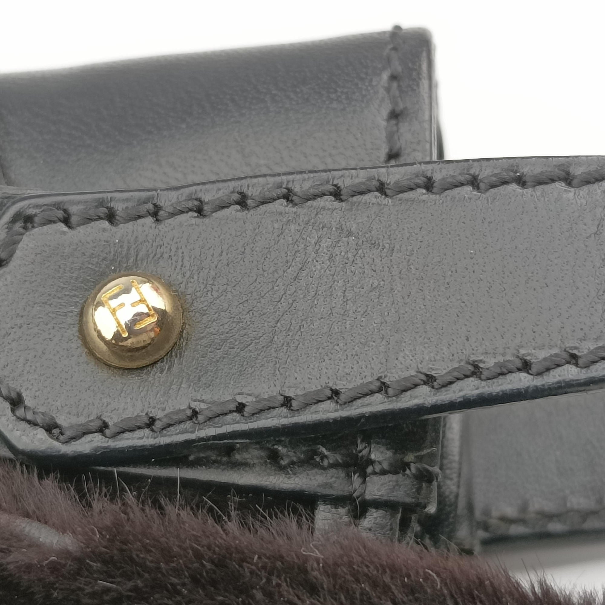 Pre-owned Fendi B Mix Black Leather×Mink fur 8BR429 handbag | stylenewstar