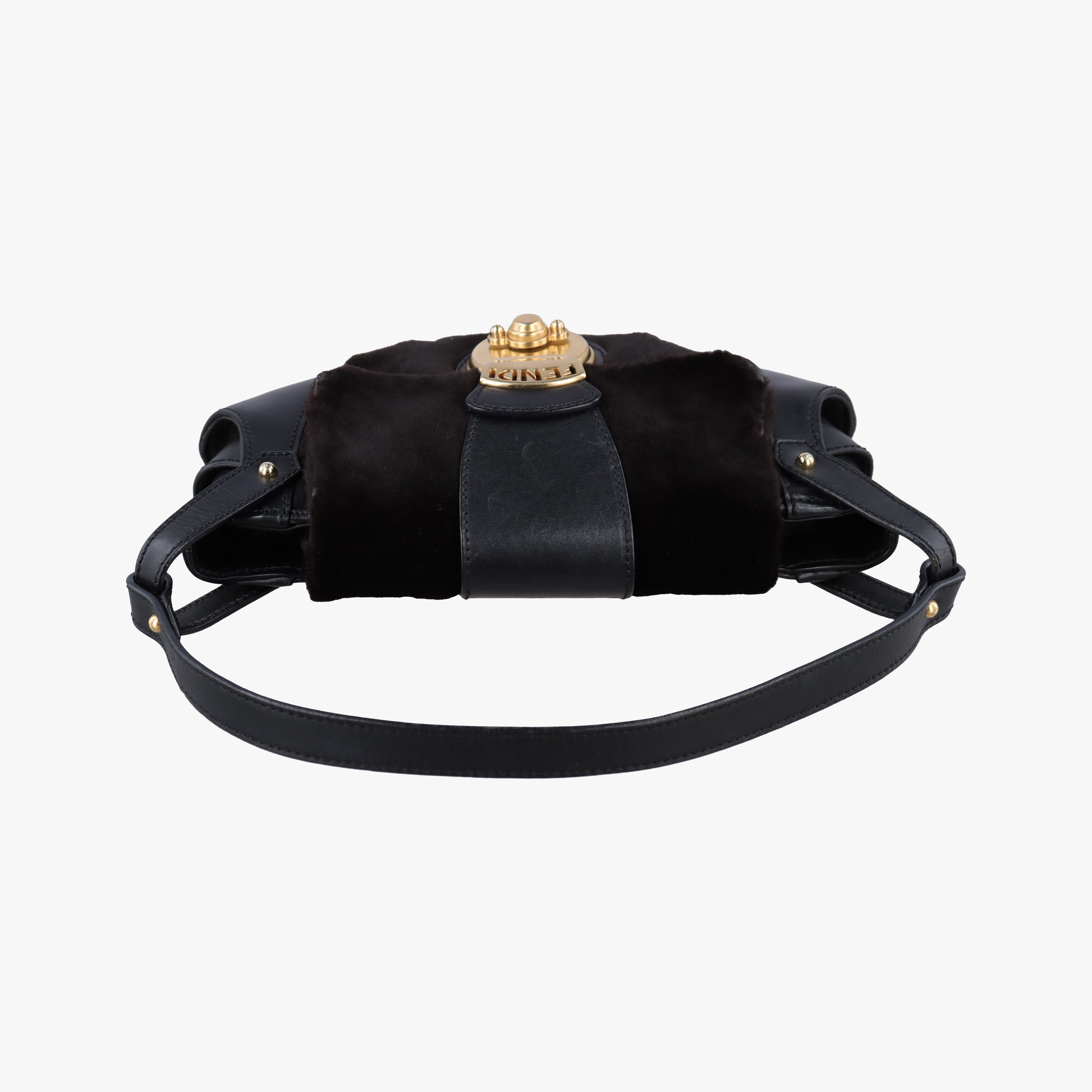 Pre-owned Fendi B Mix Black Leather×Mink fur 8BR429 handbag | stylenewstar
