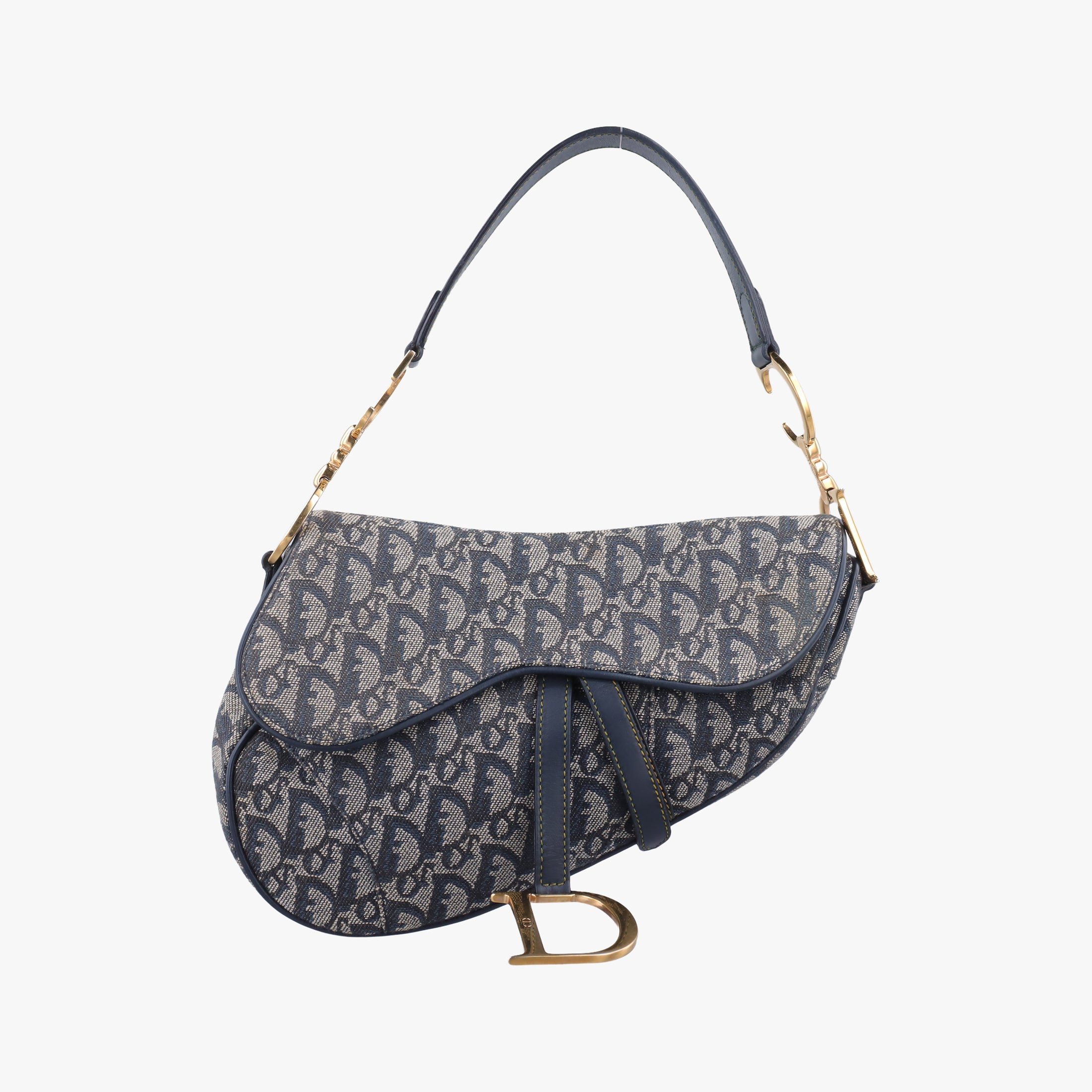 Pre-owned Christian Dior Saddle Navy×Gray Jacquard  handbag | stylenewstar