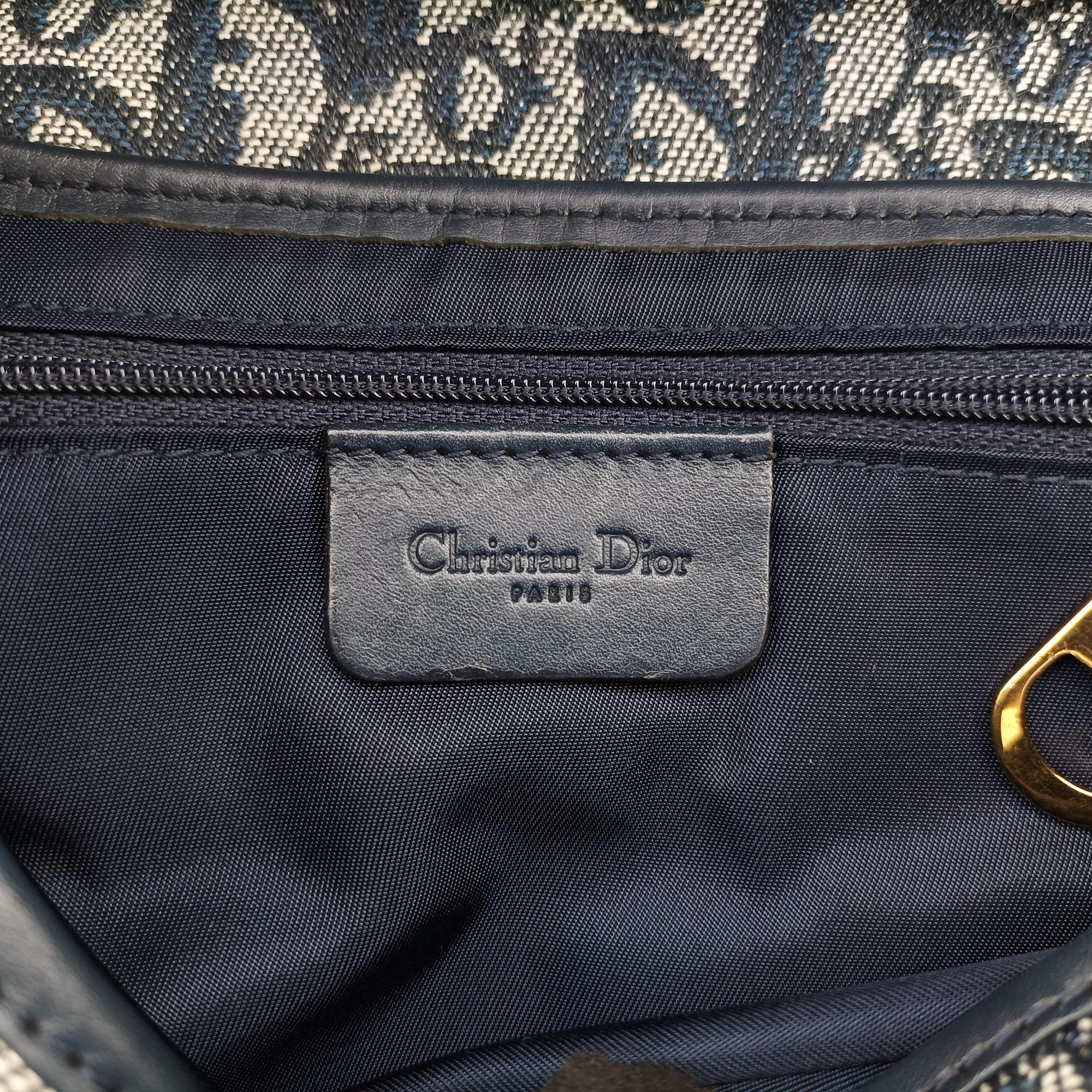 Pre-owned Christian Dior Saddle Navy×Gray Jacquard  handbag | stylenewstar