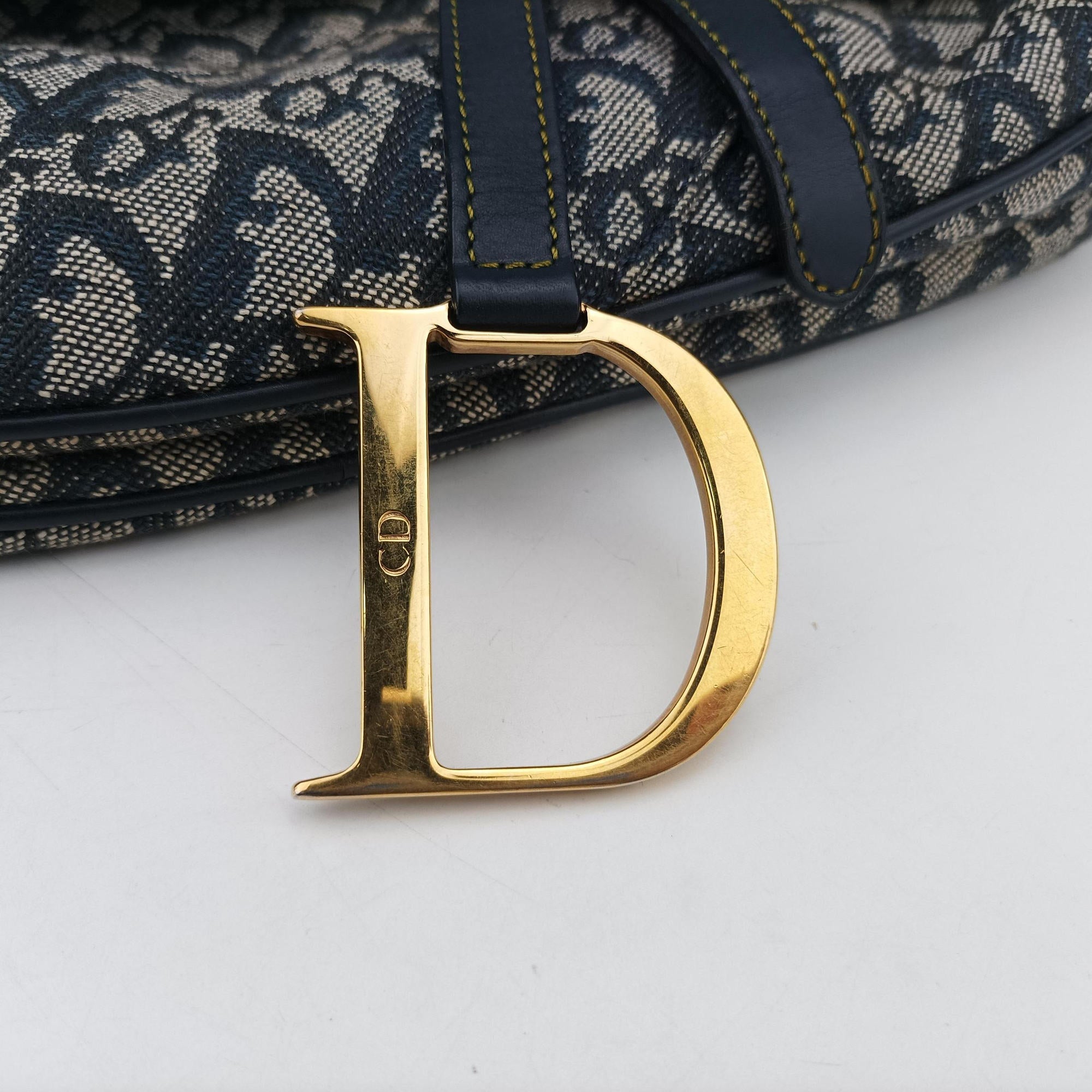 Pre-owned Christian Dior Saddle Navy×Gray Jacquard  handbag | stylenewstar