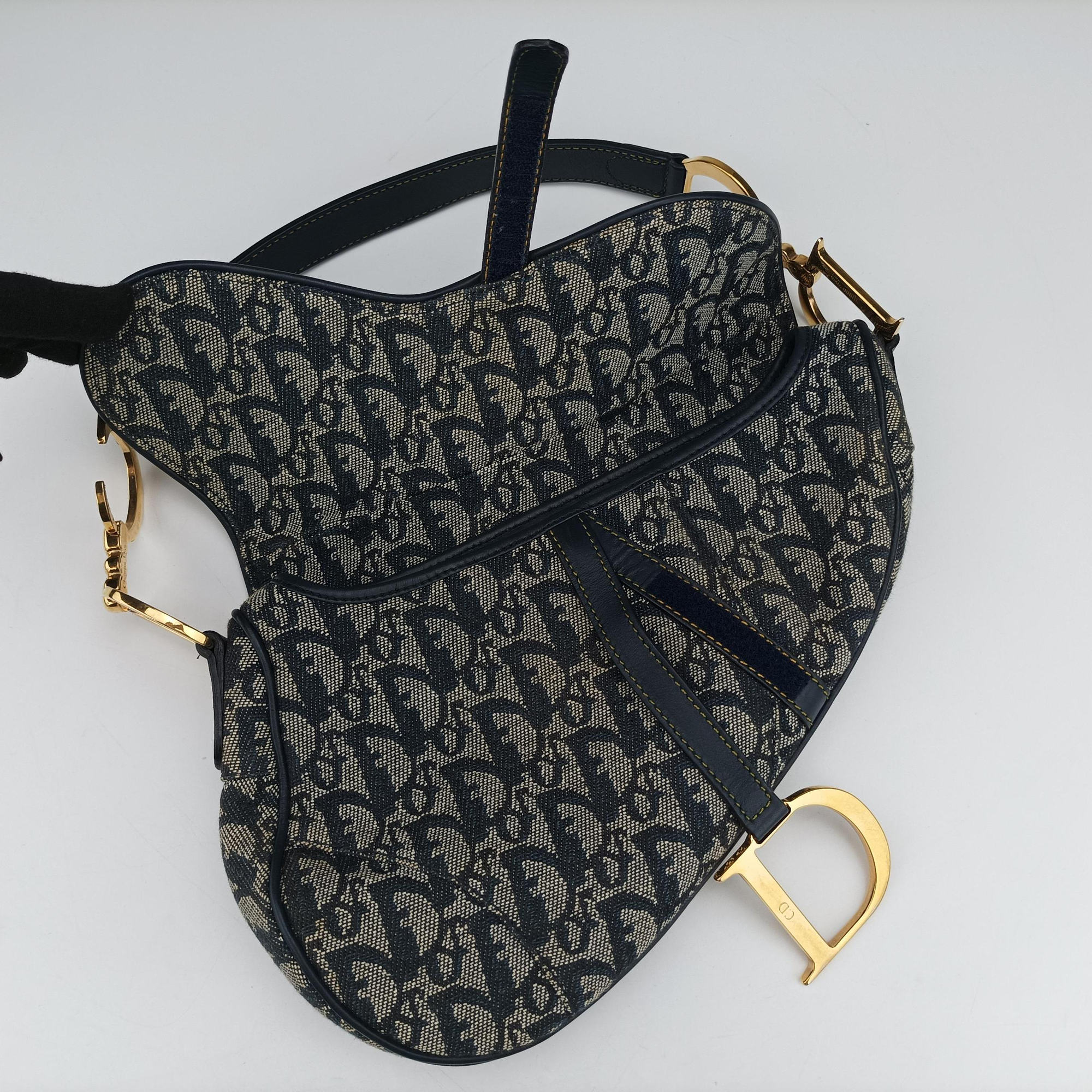 Pre-owned Christian Dior Saddle Navy×Gray Jacquard  handbag | stylenewstar