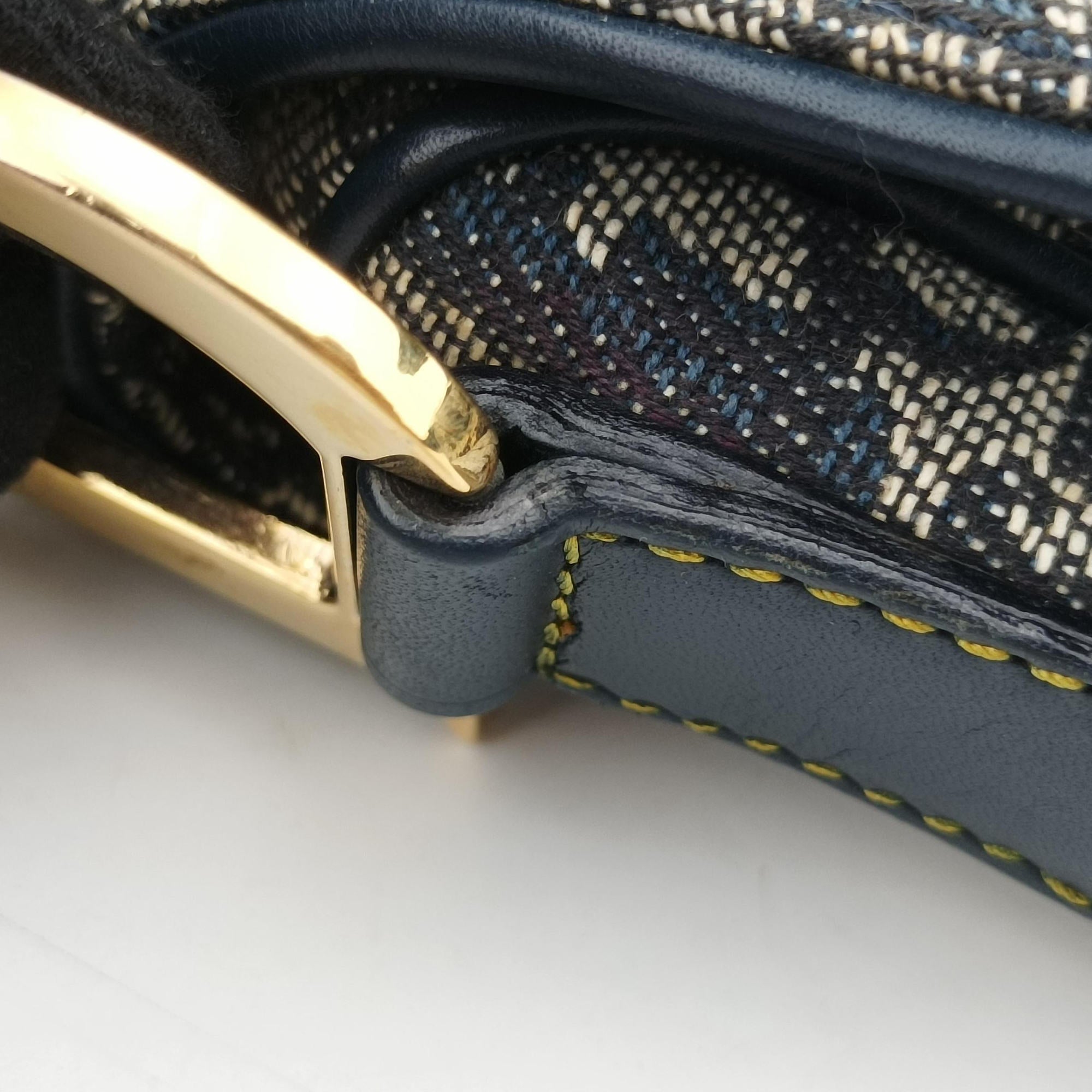 Pre-owned Christian Dior Saddle Navy×Gray Jacquard  handbag | stylenewstar