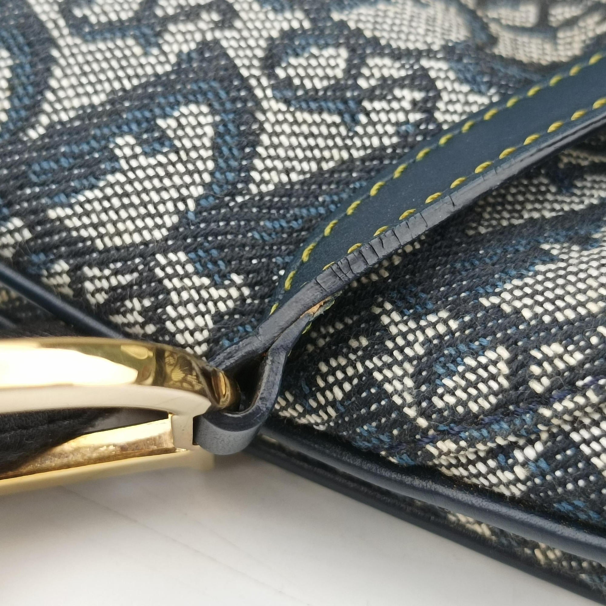 Pre-owned Christian Dior Saddle Navy×Gray Jacquard  handbag | stylenewstar