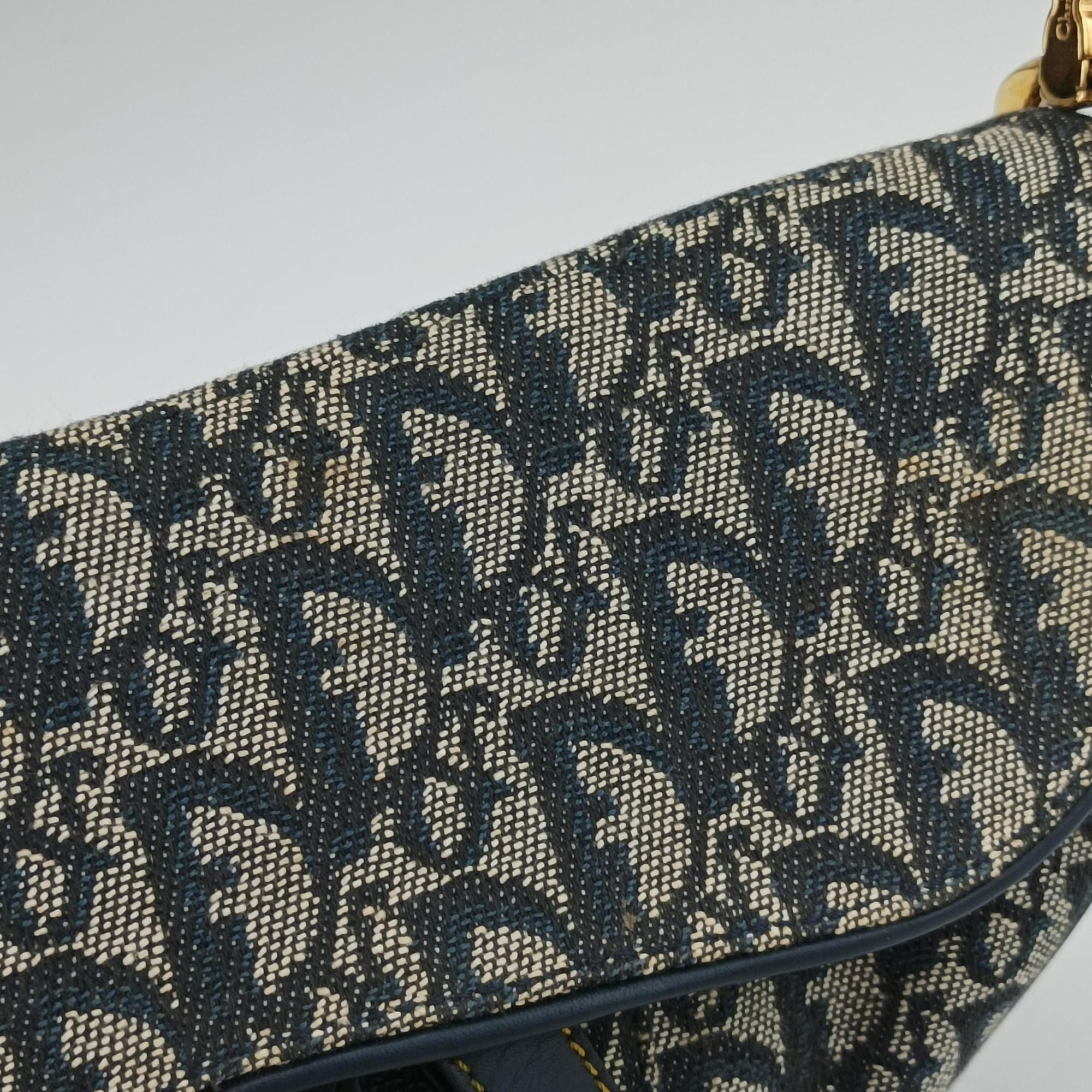 Pre-owned Christian Dior Saddle Navy×Gray Jacquard  handbag | stylenewstar