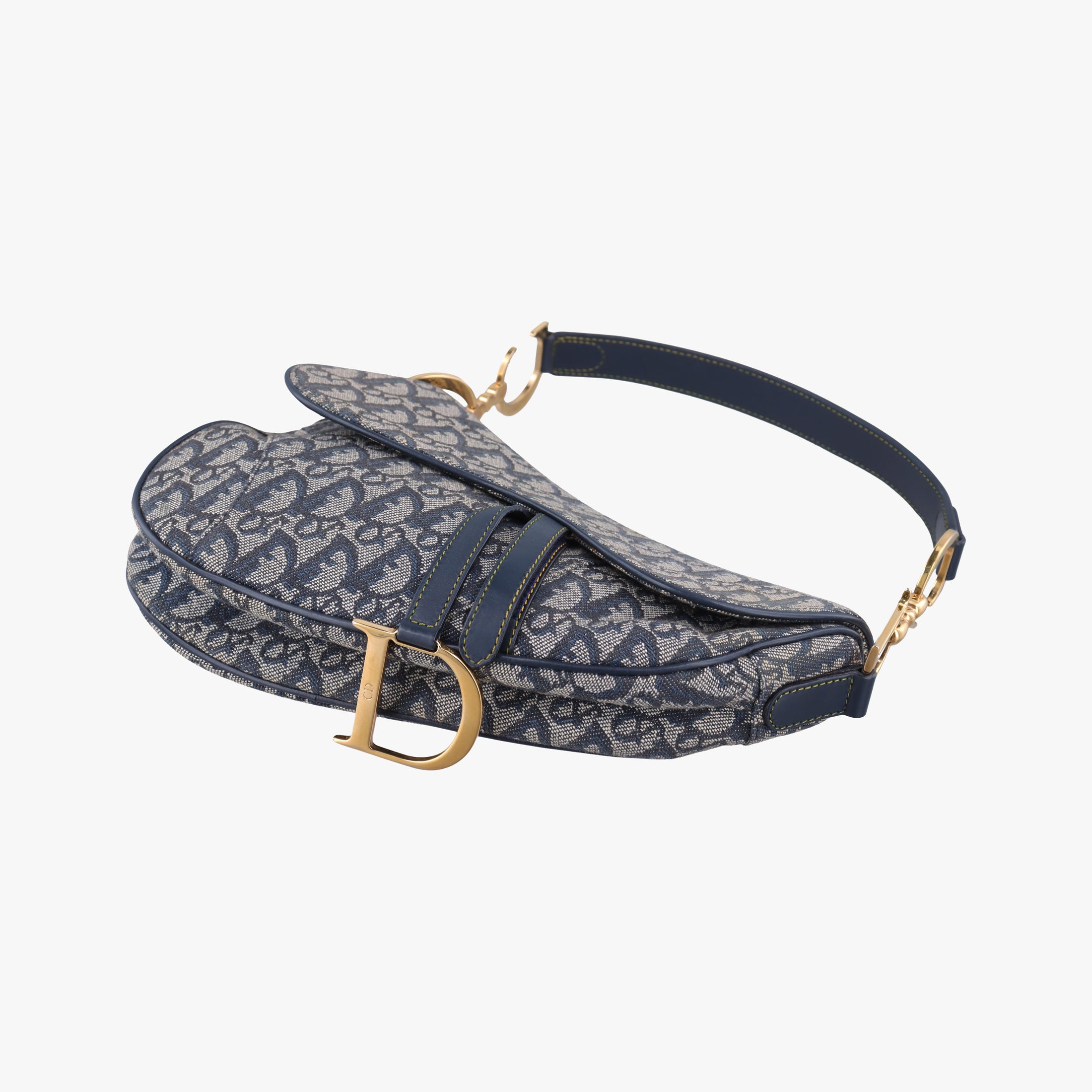 Pre-owned Christian Dior Saddle Navy×Gray Jacquard  handbag | stylenewstar
