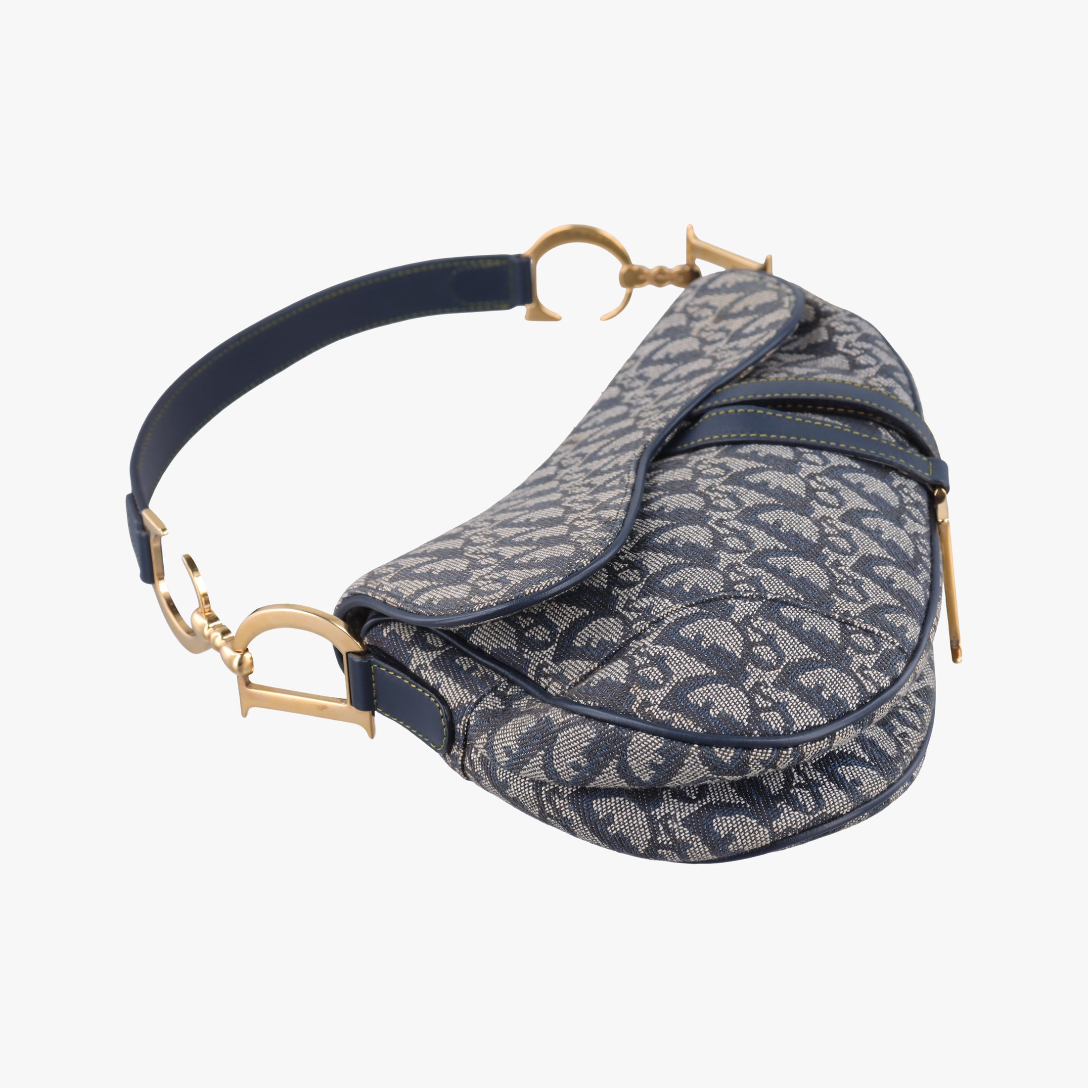 Pre-owned Christian Dior Saddle Navy×Gray Jacquard  handbag | stylenewstar